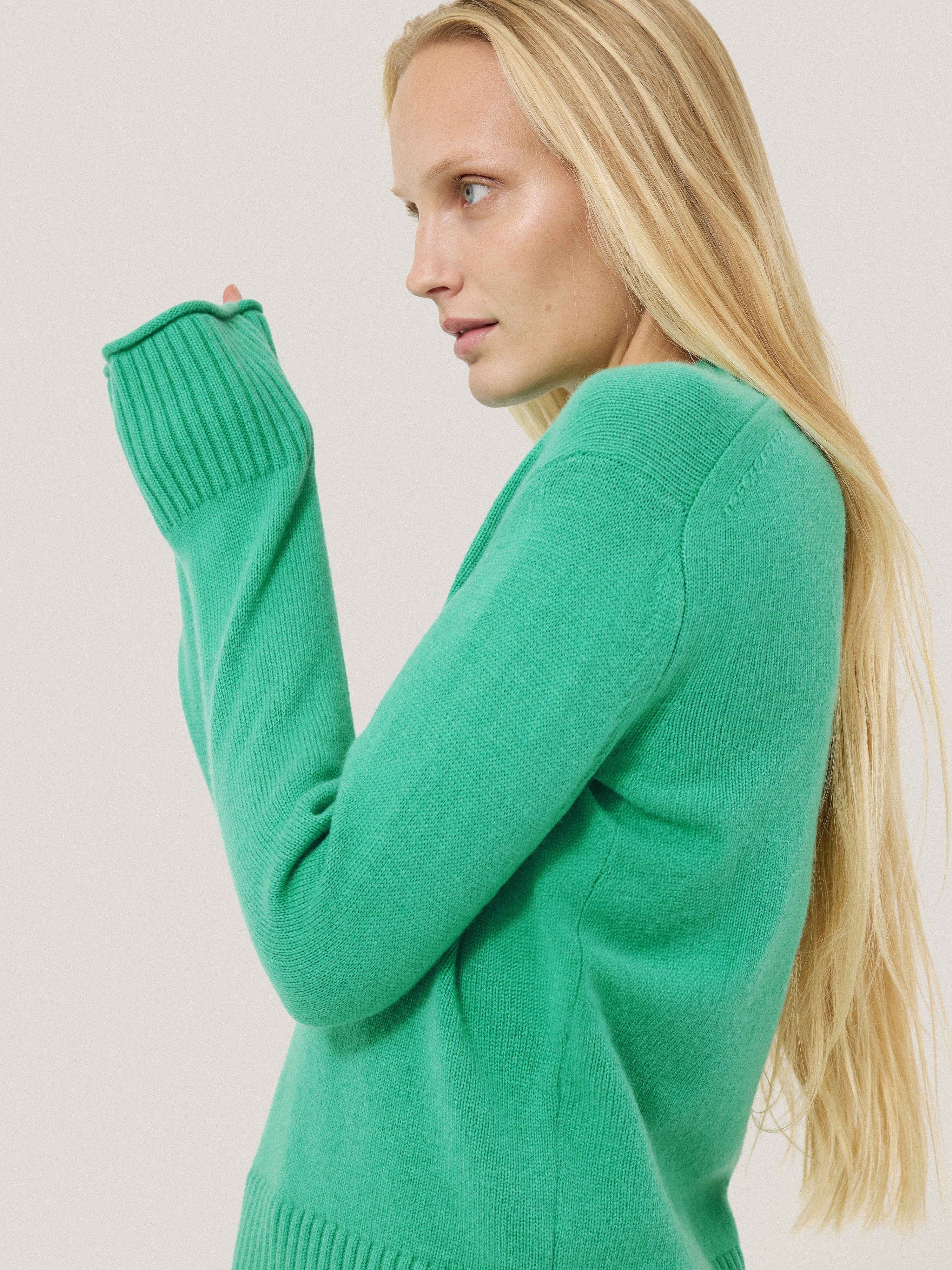 Wool Cashmere Blend V Neck | Green - Image 2