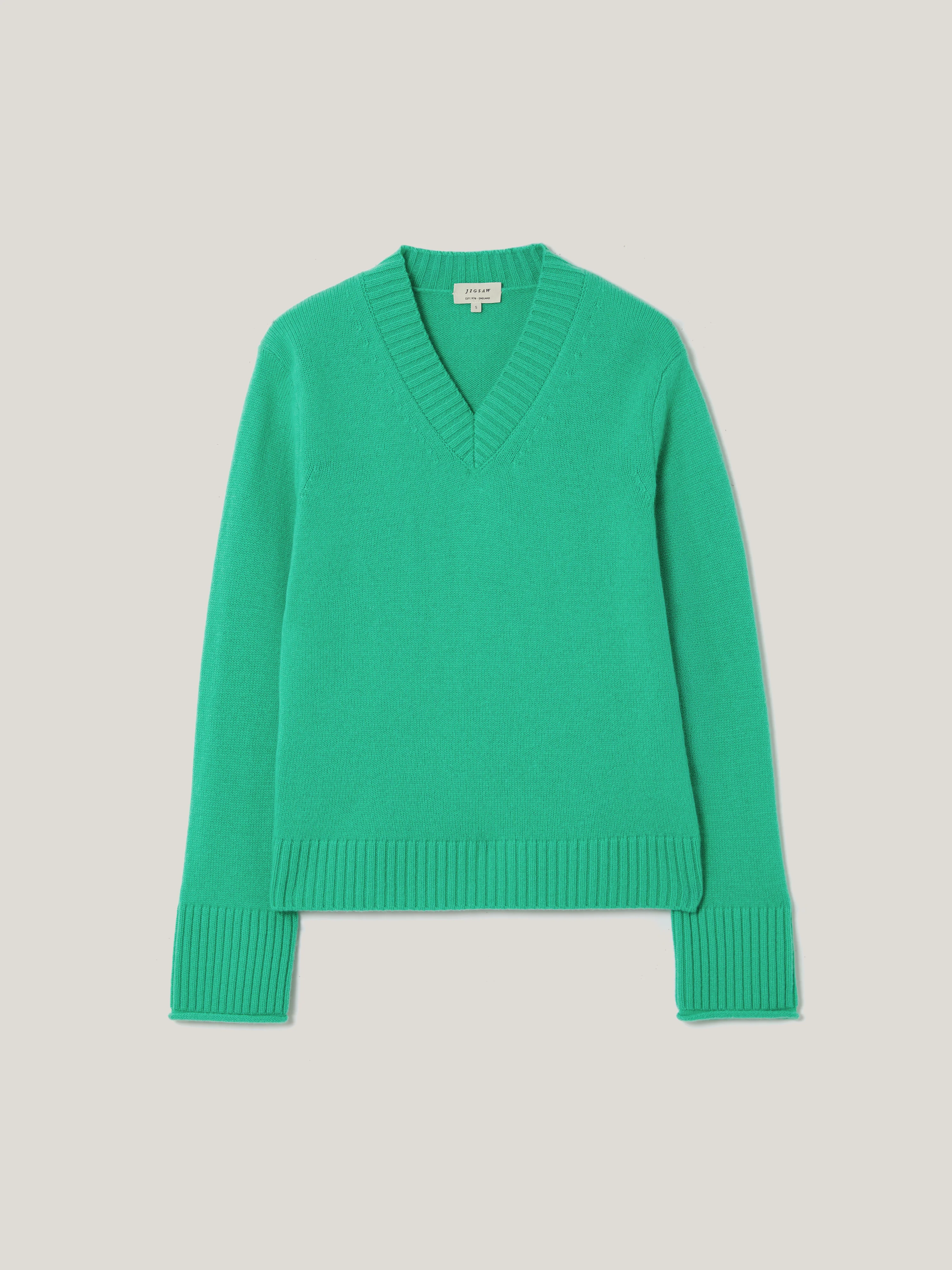 Wool Cashmere Blend V Neck | Green - Image 7