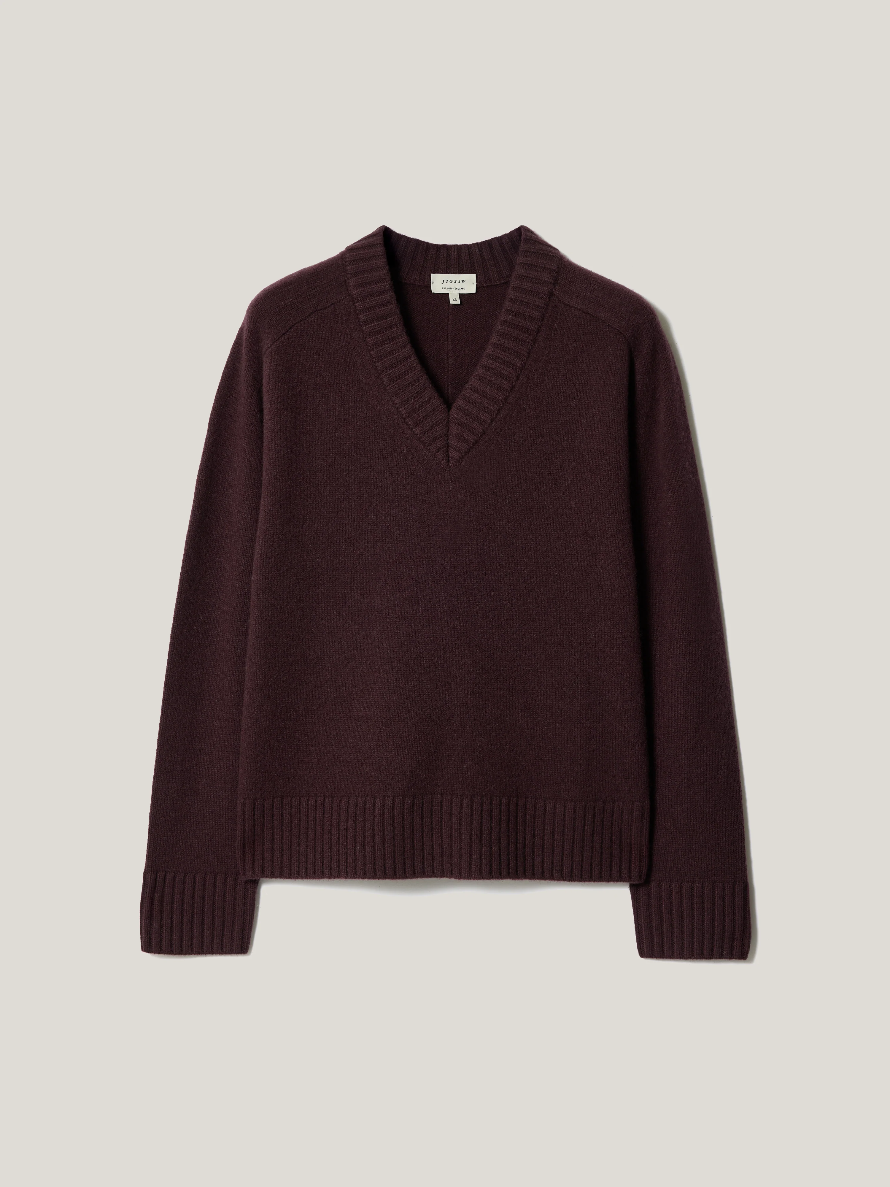 Wool Cashmere Blend V Neck Jumper | Purple - Image 7