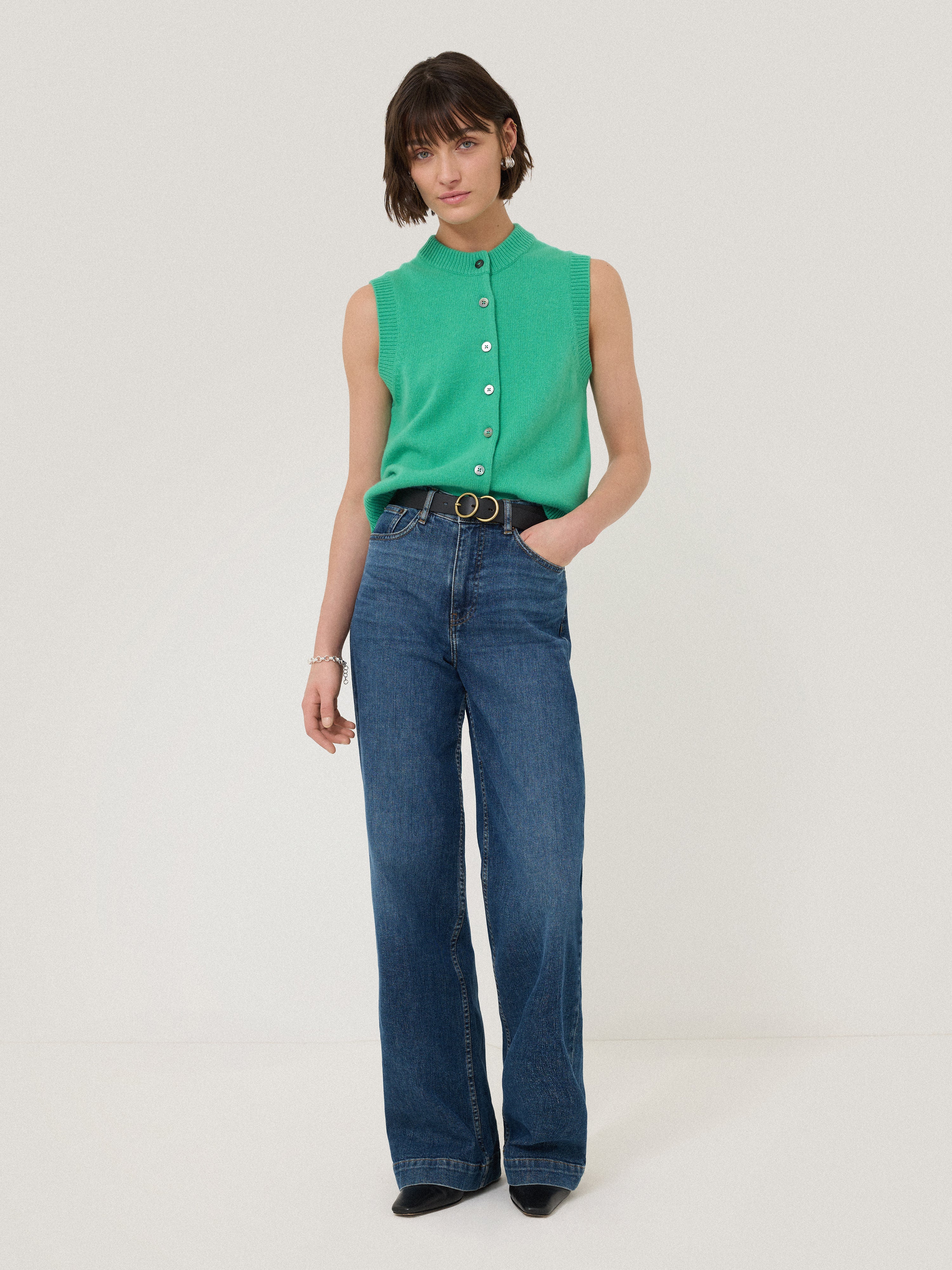 Wool Cashmere Blend Waistcoat | Green - Image 3