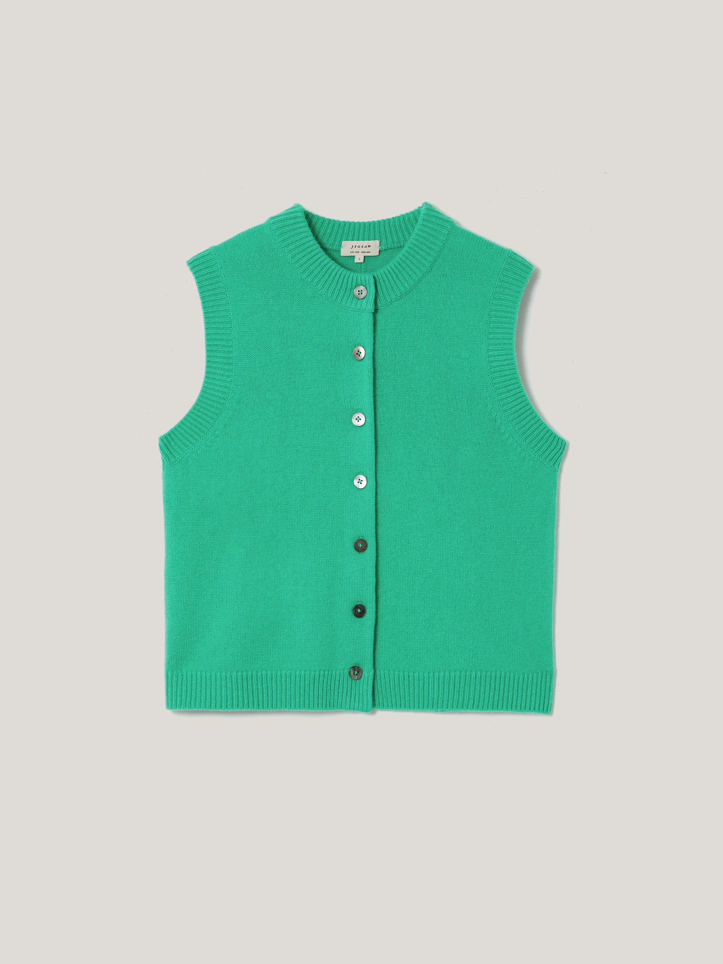 Wool Cashmere Blend Waistcoat | Green - Image 7