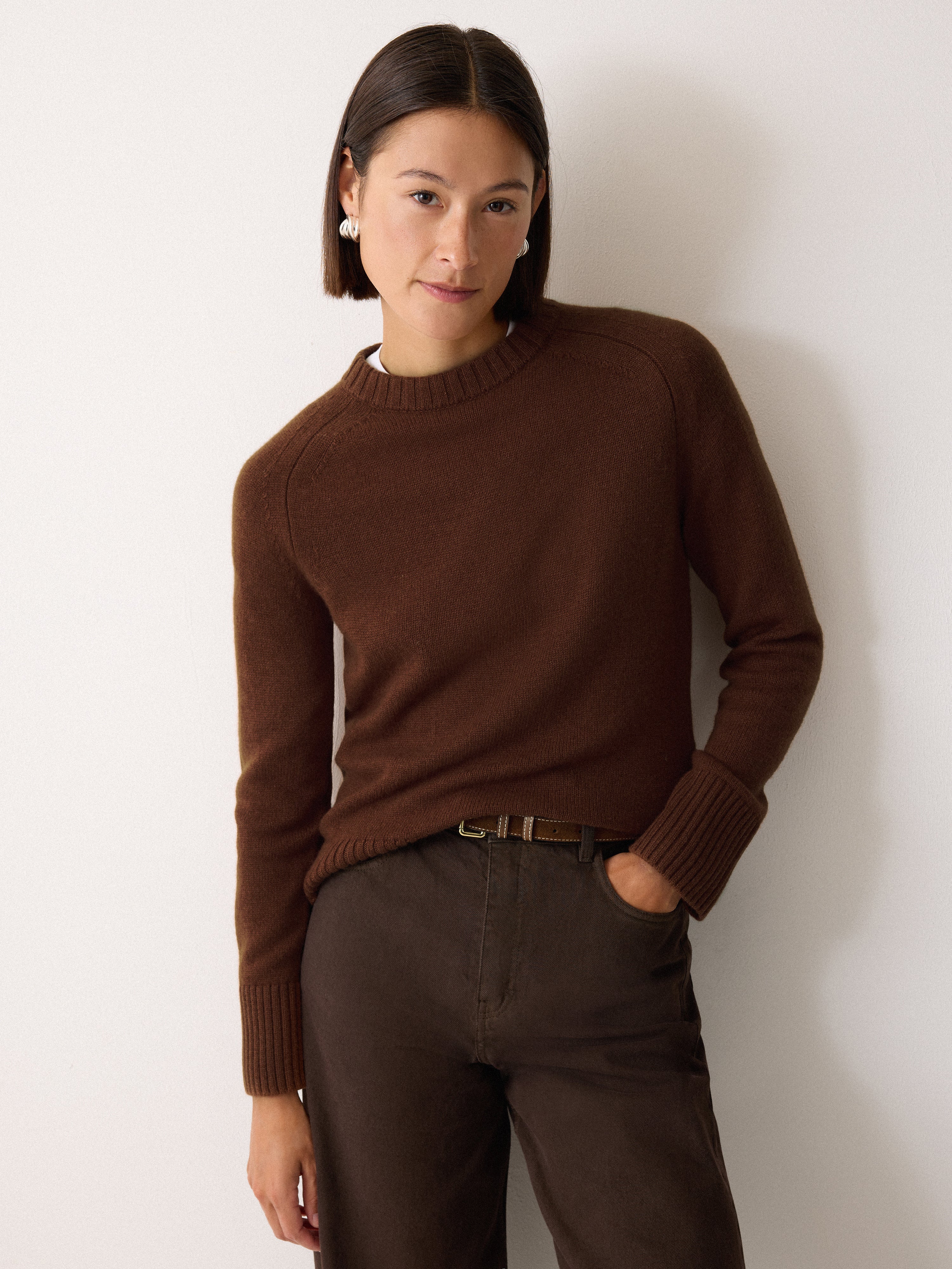 Wool Cashmere Saddle Jumper | Brown - Image 3