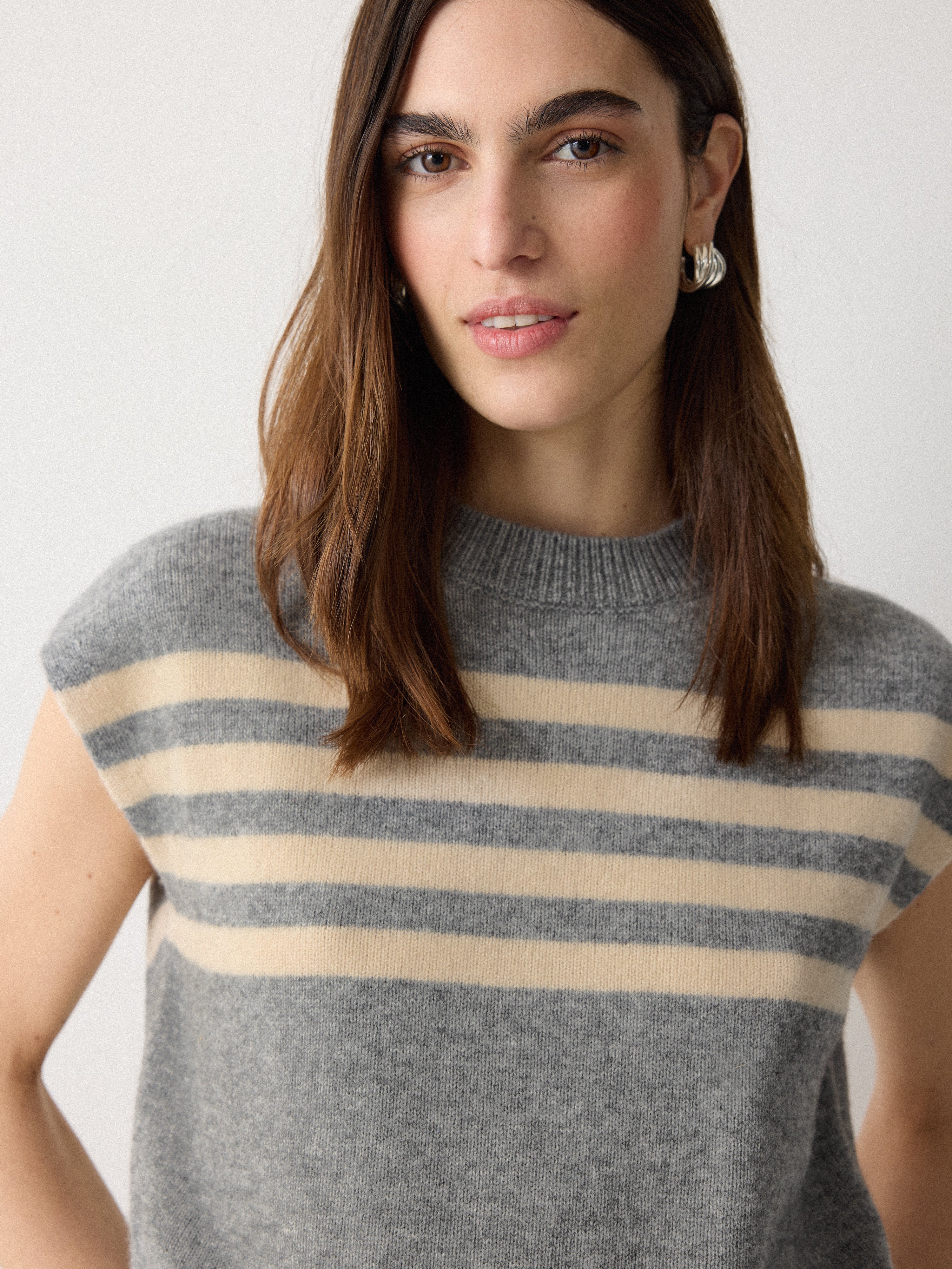 Wool Cashmere Stripe Tank | Grey - Image 3