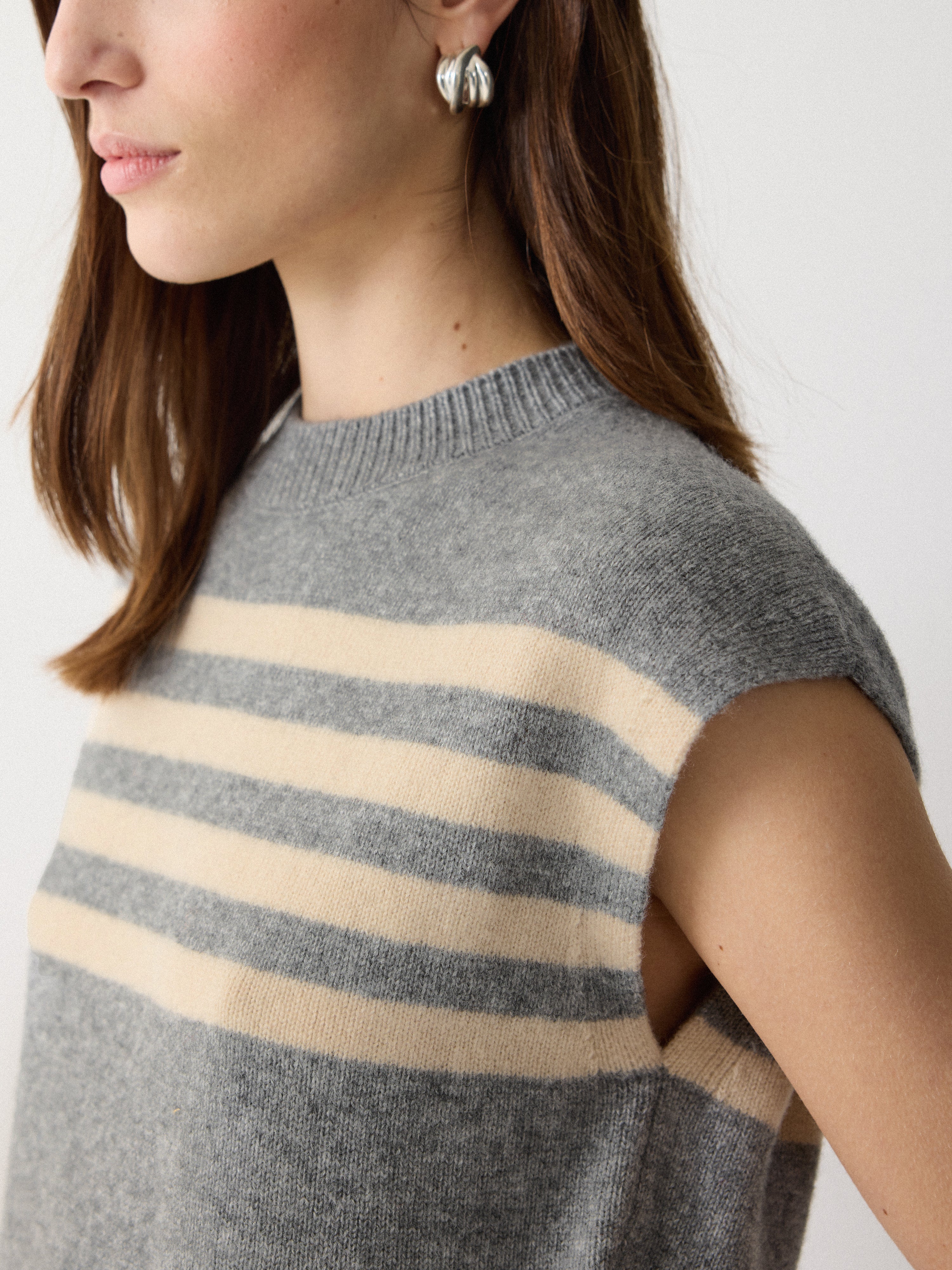 Wool Cashmere Stripe Tank | Grey - Image 4