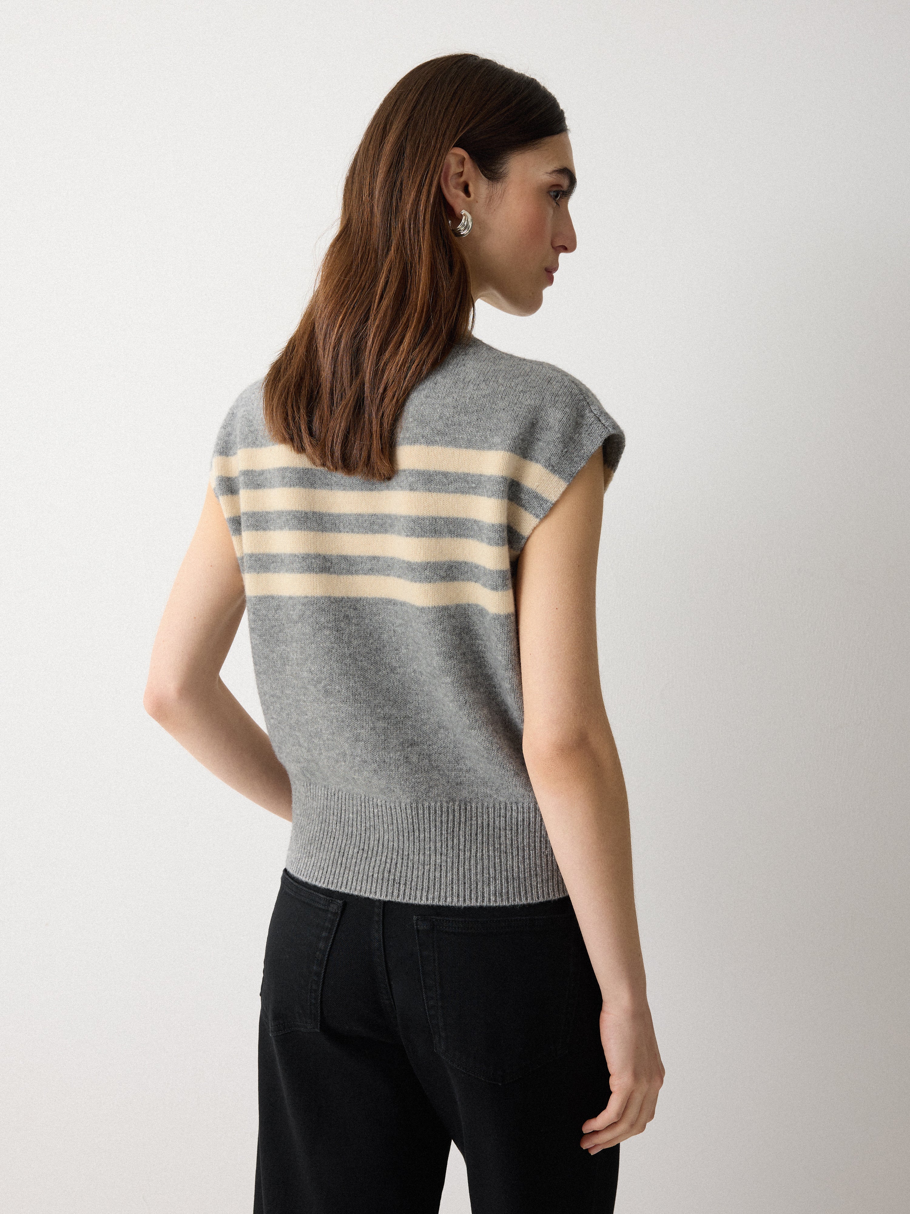 Wool Cashmere Stripe Tank | Grey - Image 5