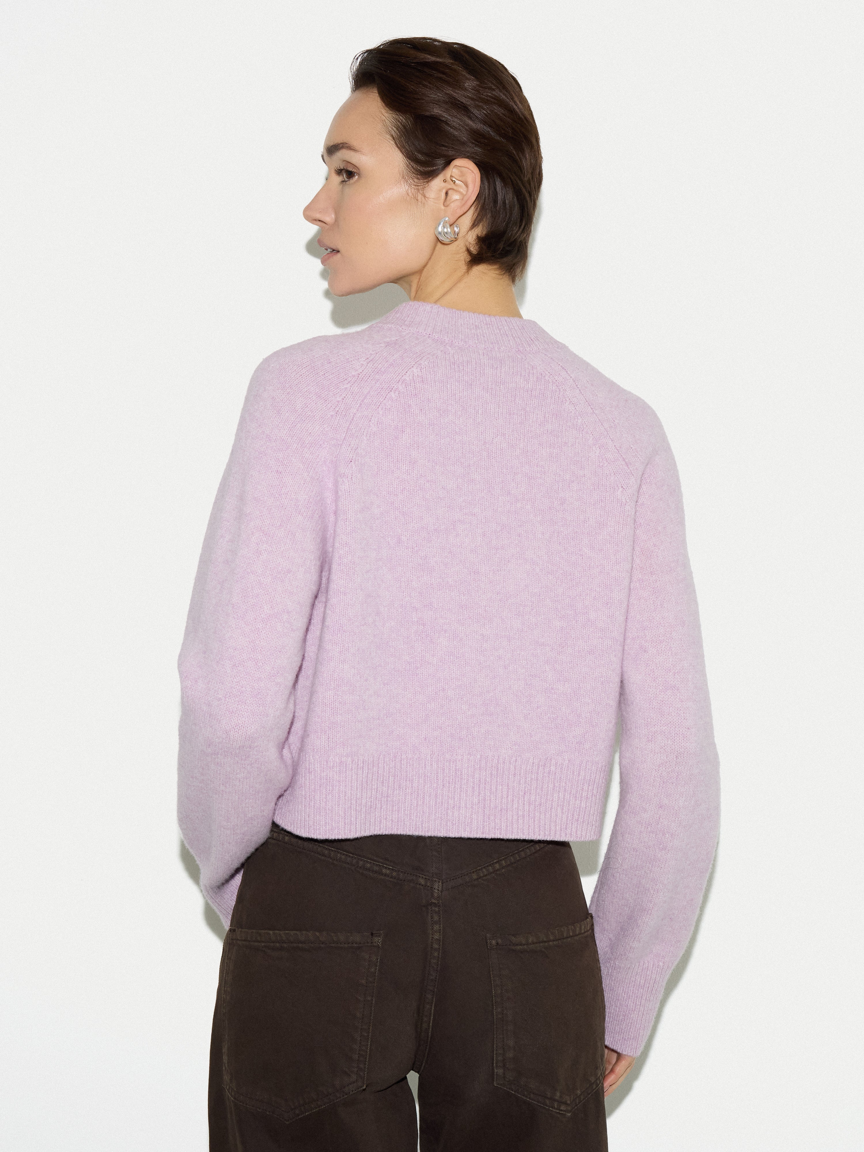 Wool Cropped Cardigan | Lilac - Image 4