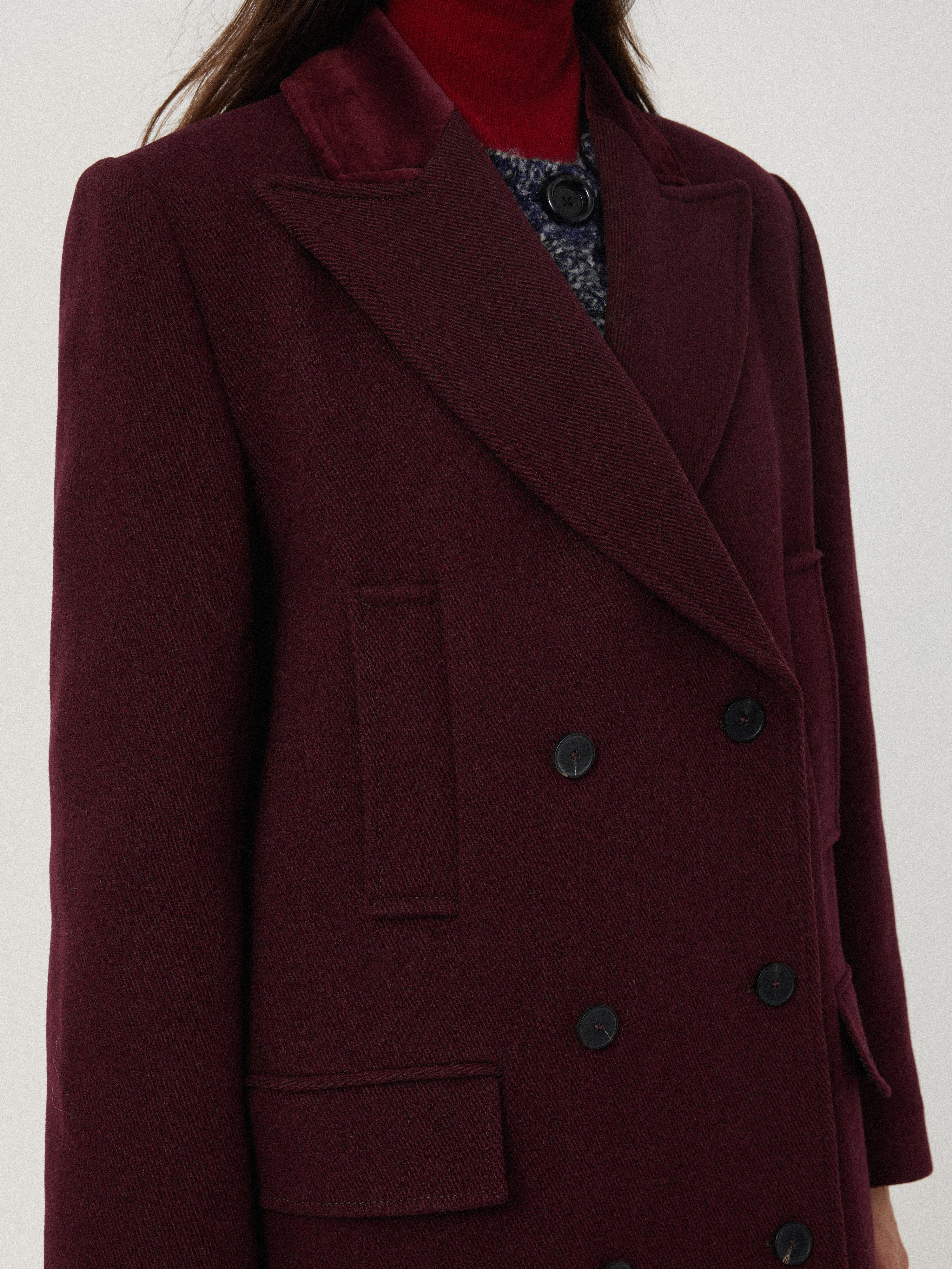 Wool Double Breasted Overcoat | Burgundy - Image 3