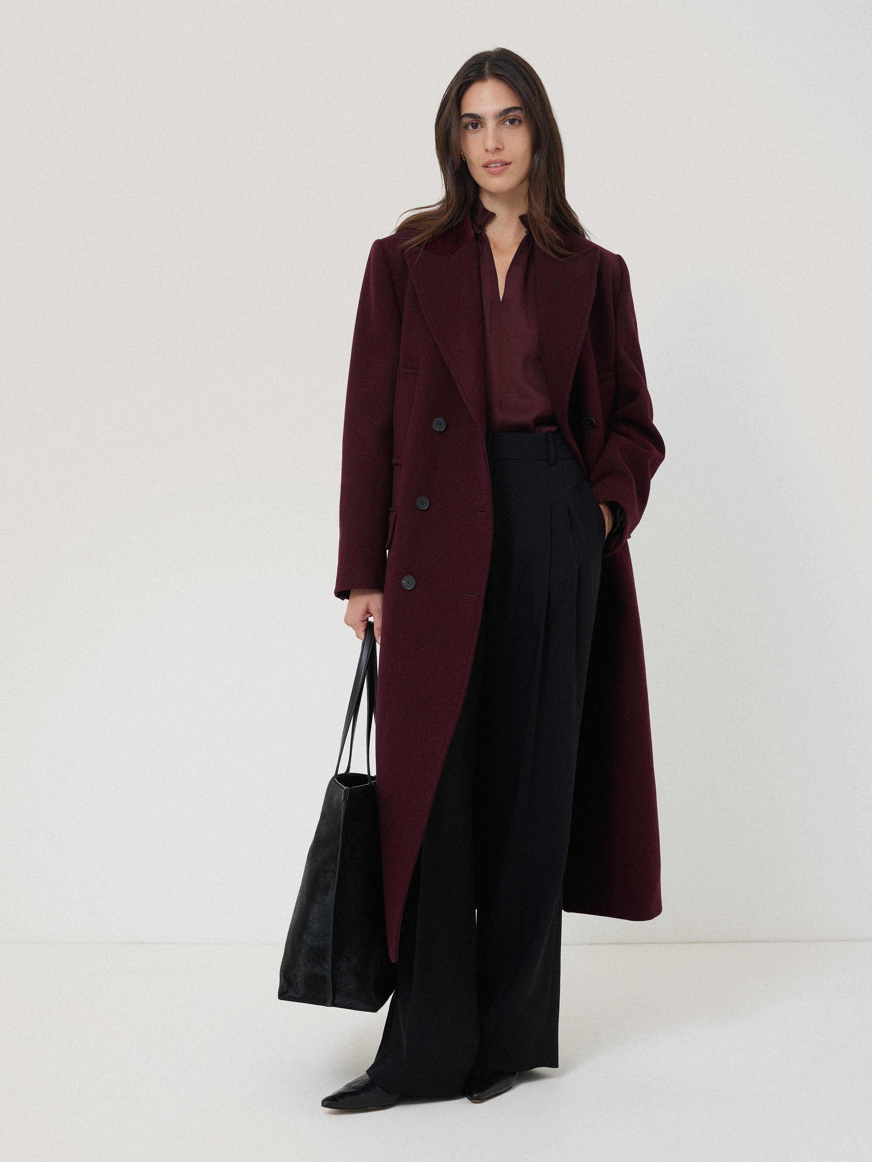 Wool Double Breasted Overcoat | Burgundy - Image 5