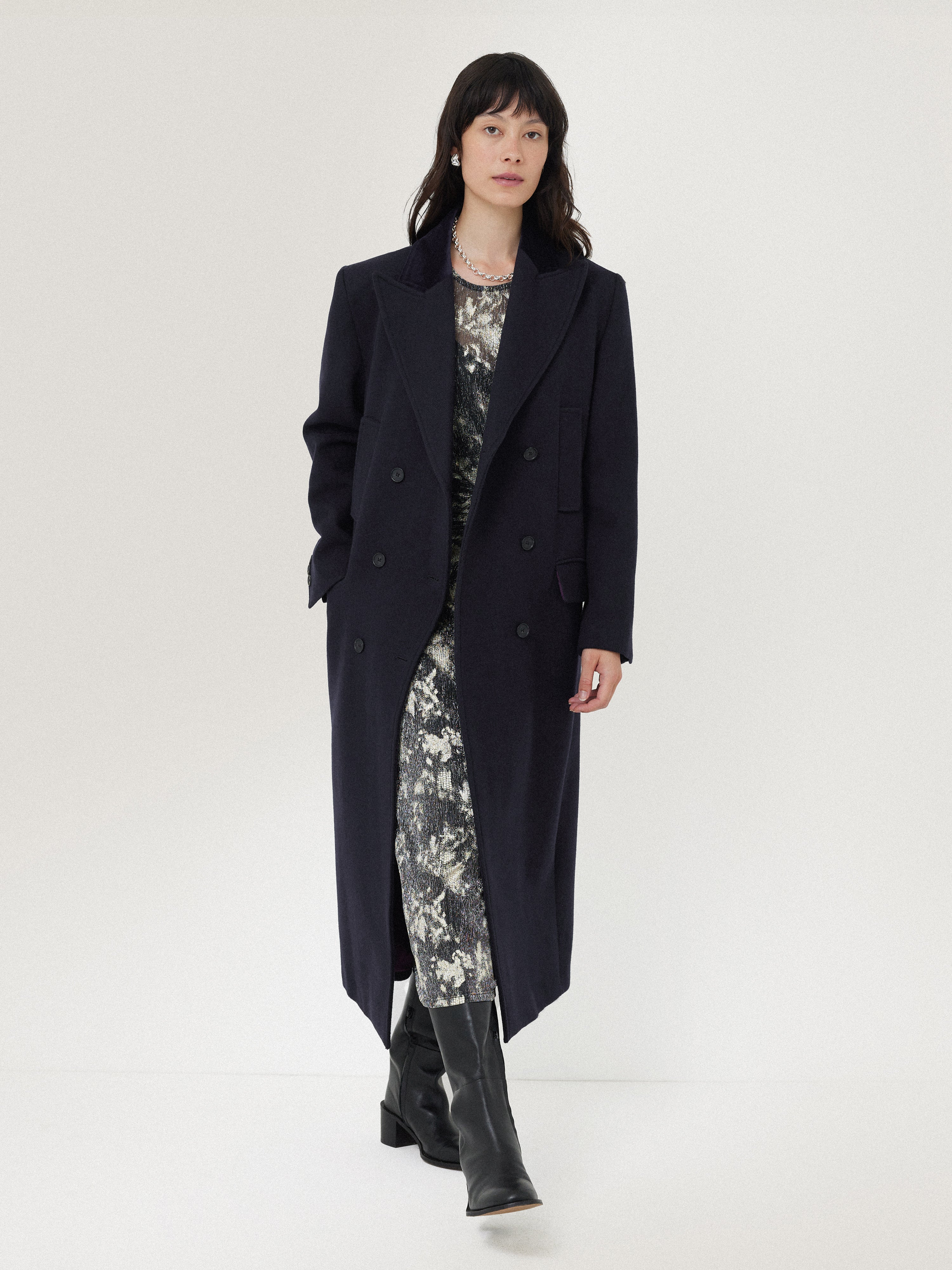 Wool Double Breasted Overcoat | Navy - Image 5