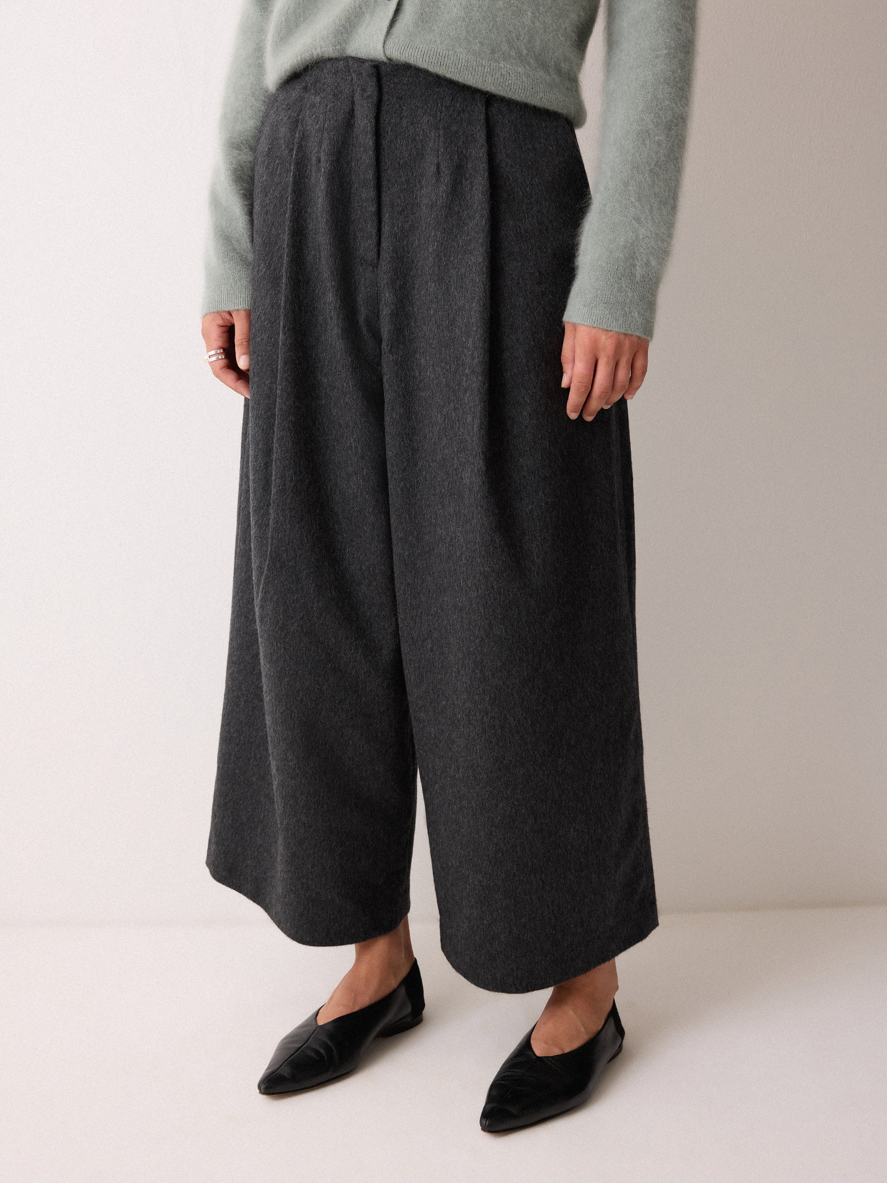 Wool High Waist Pleat Trouser | Grey - Image 4
