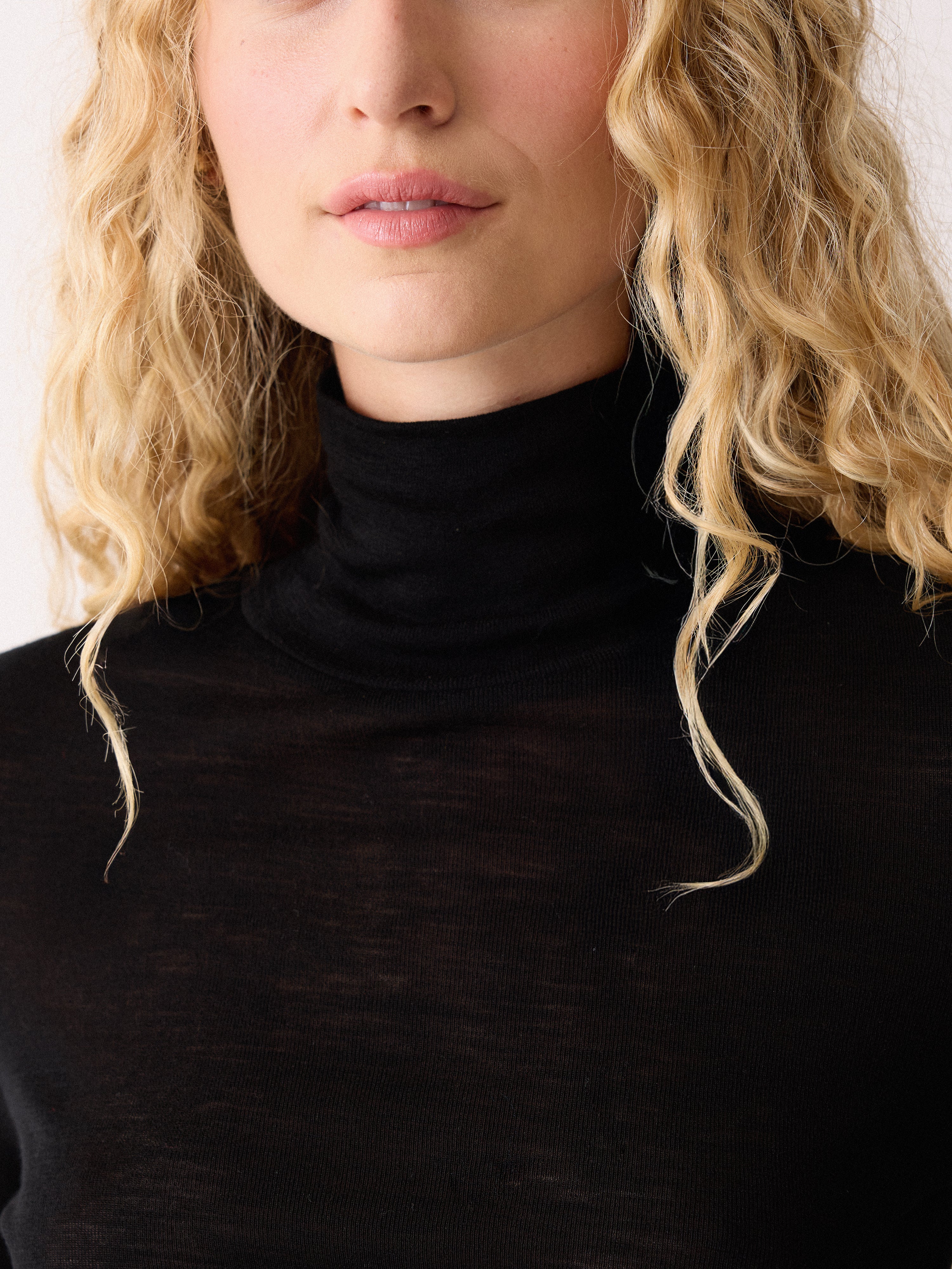 Wool Jersey Polo Neck Top | Black - Image 3