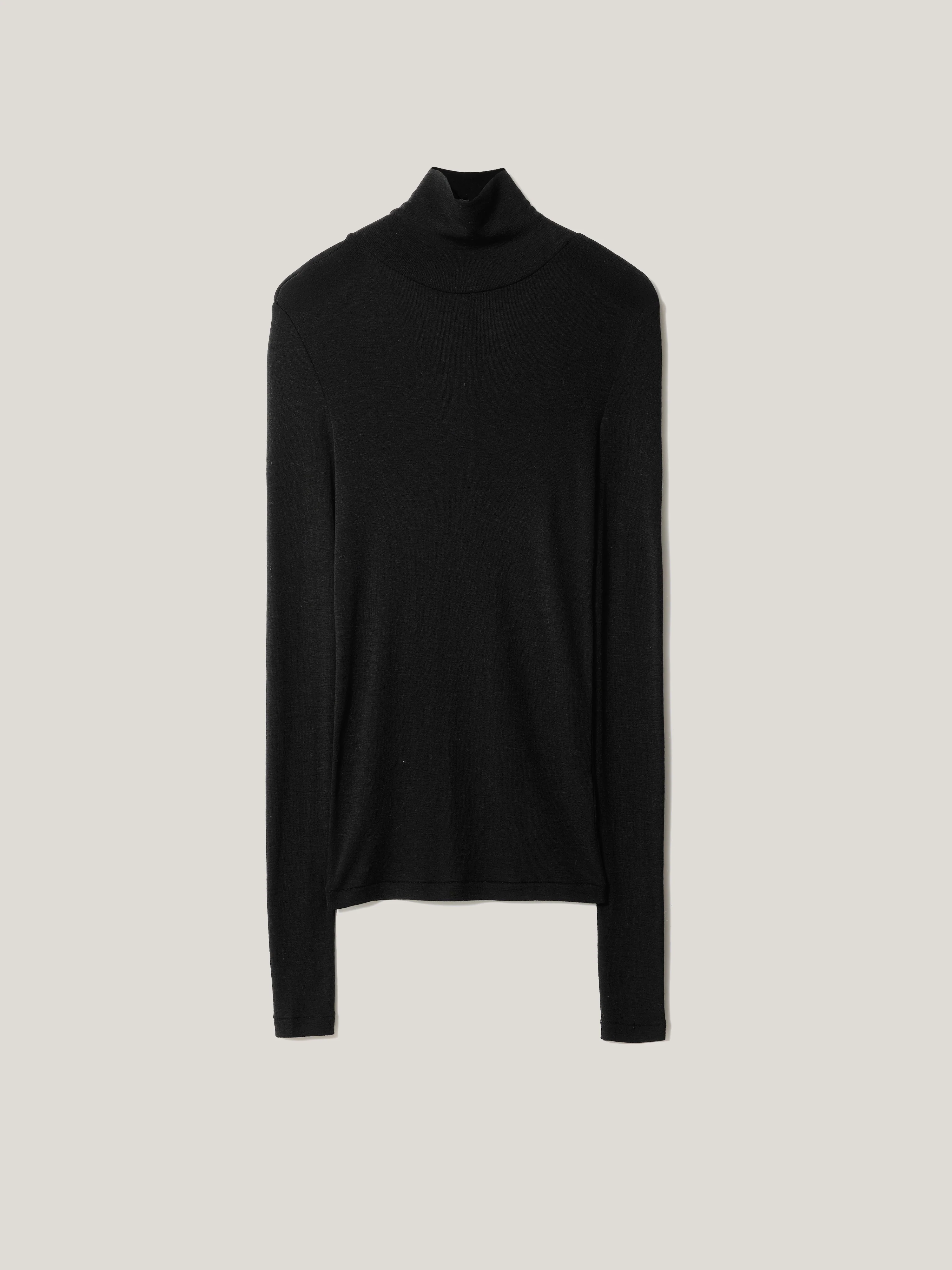 Wool Jersey Polo Neck Top | Black - Image 8