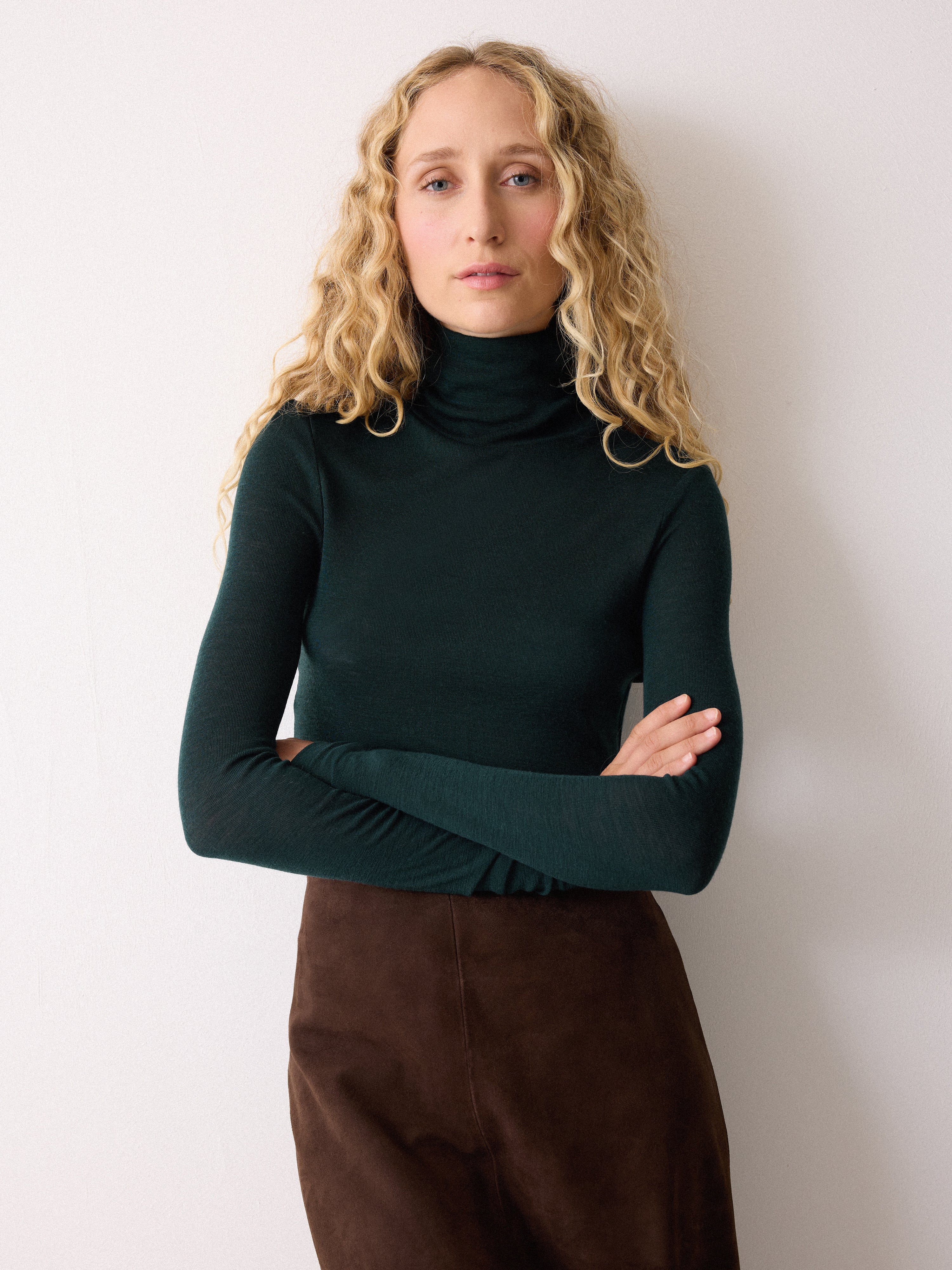 Wool Jersey Polo Neck Top | Green - Image 4