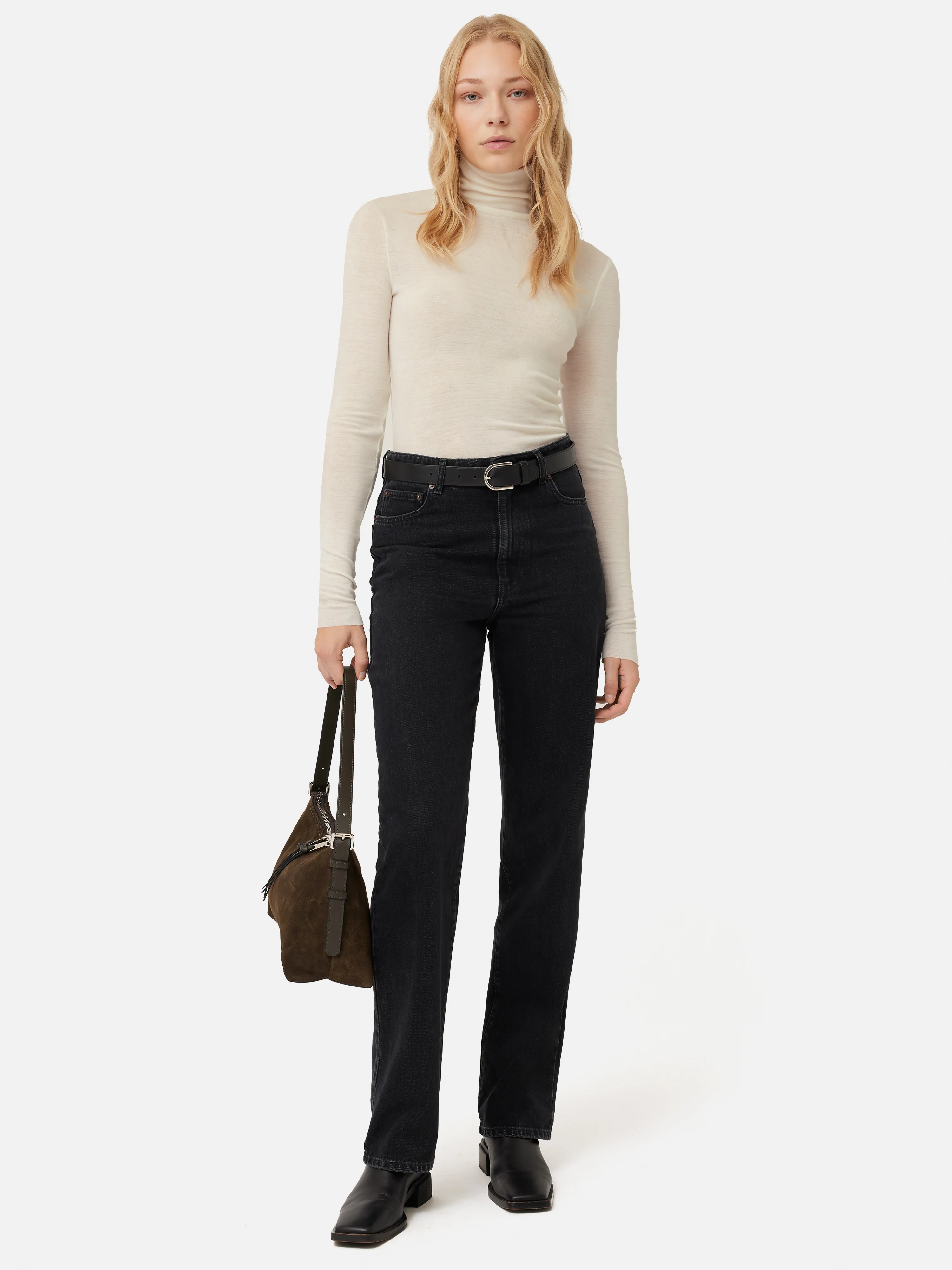 Wool Jersey Polo Neck Top | Ivory - Image 3