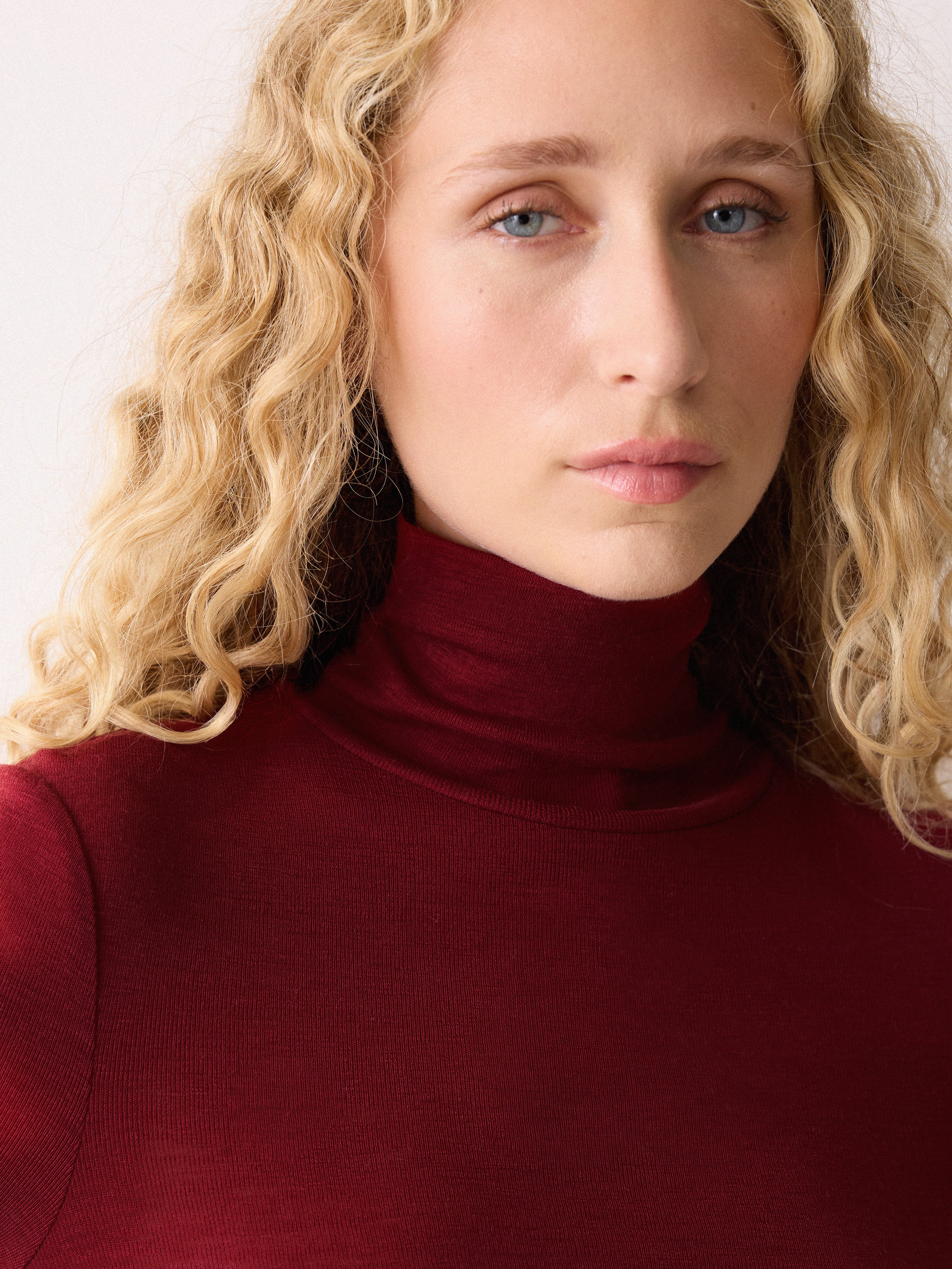 Wool Jersey Polo Neck Top | Red - Image 2