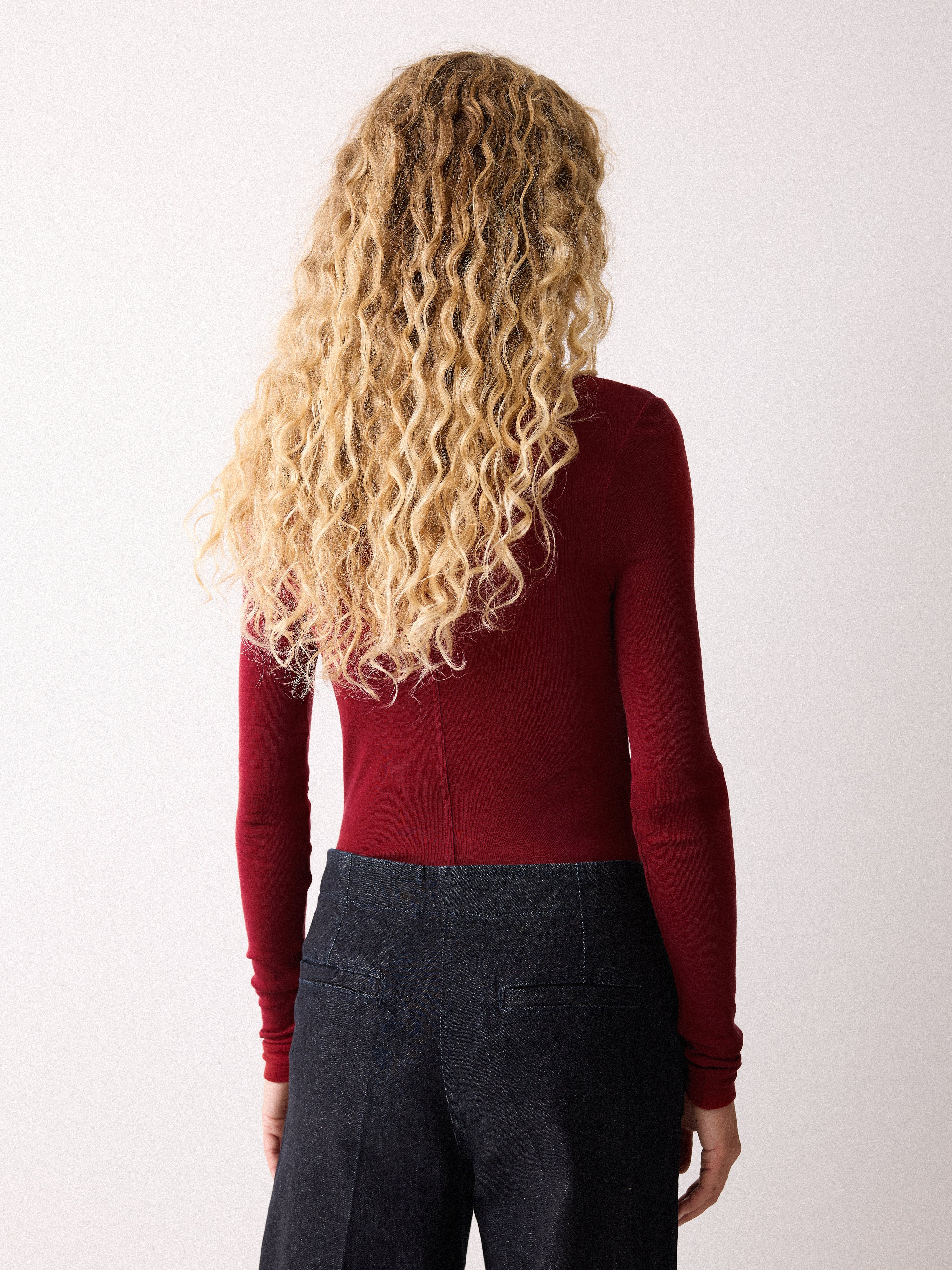 Wool Jersey Polo Neck Top | Red - Image 4