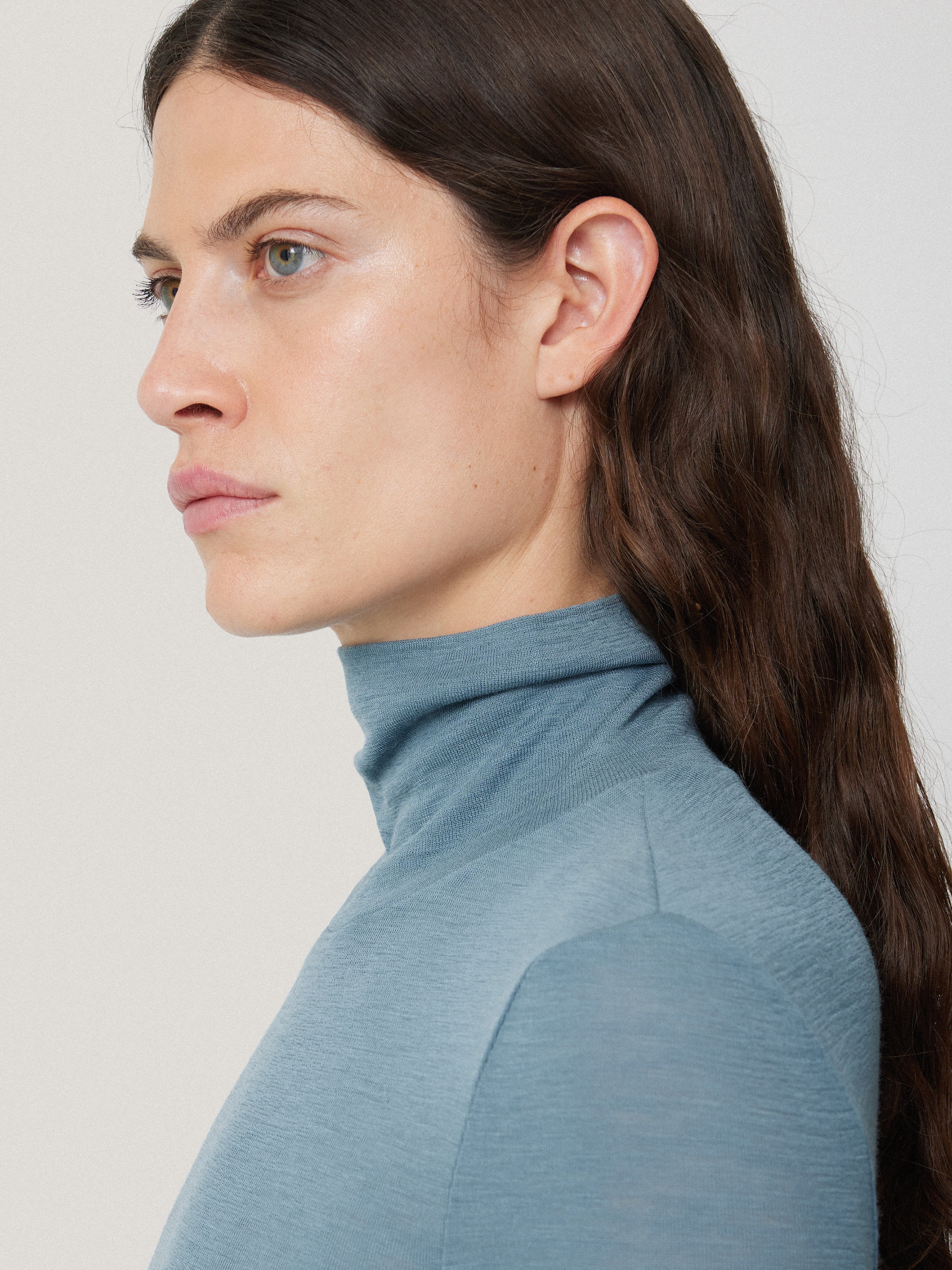 Wool Jersey Polo Neck Top | Water Blue - Image 2