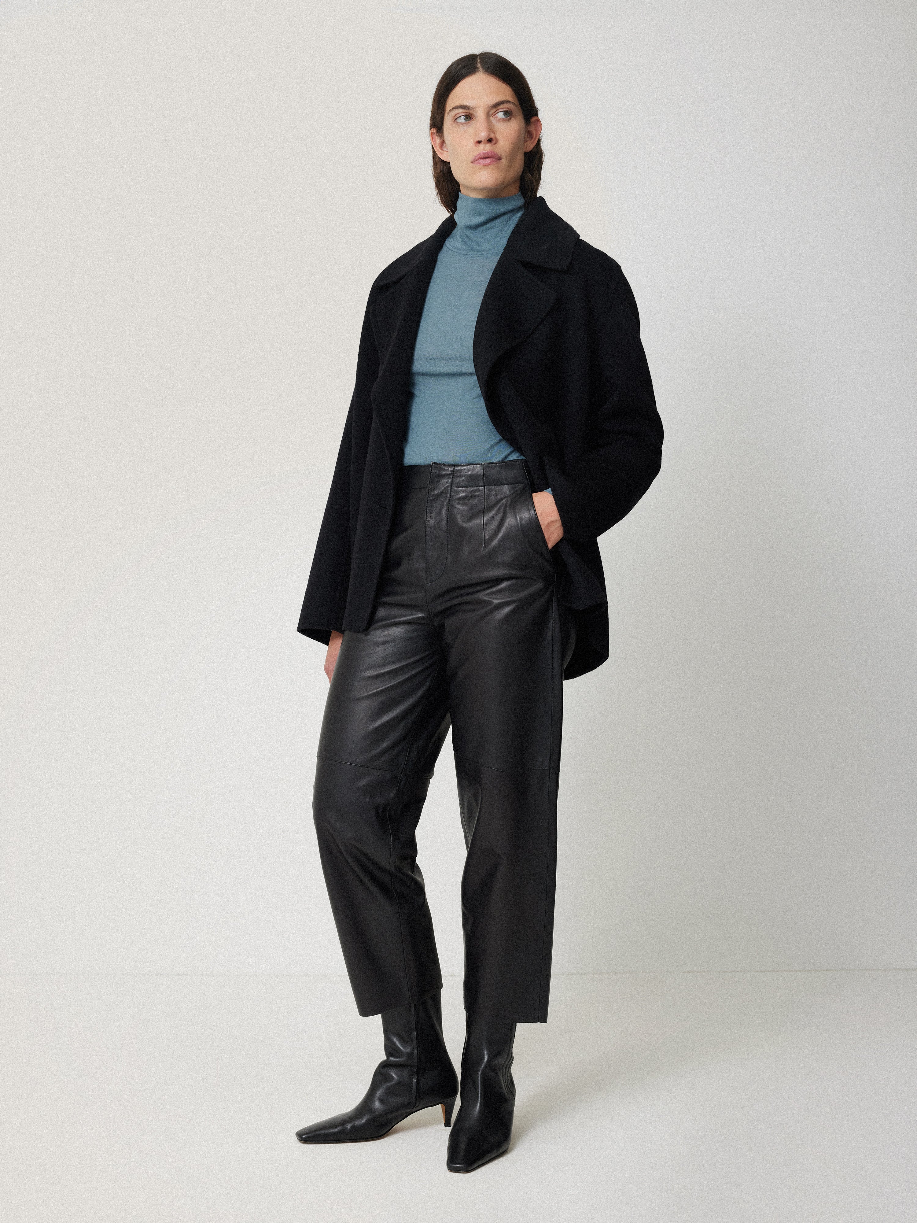 Wool Jersey Polo Neck Top | Water Blue - Image 3