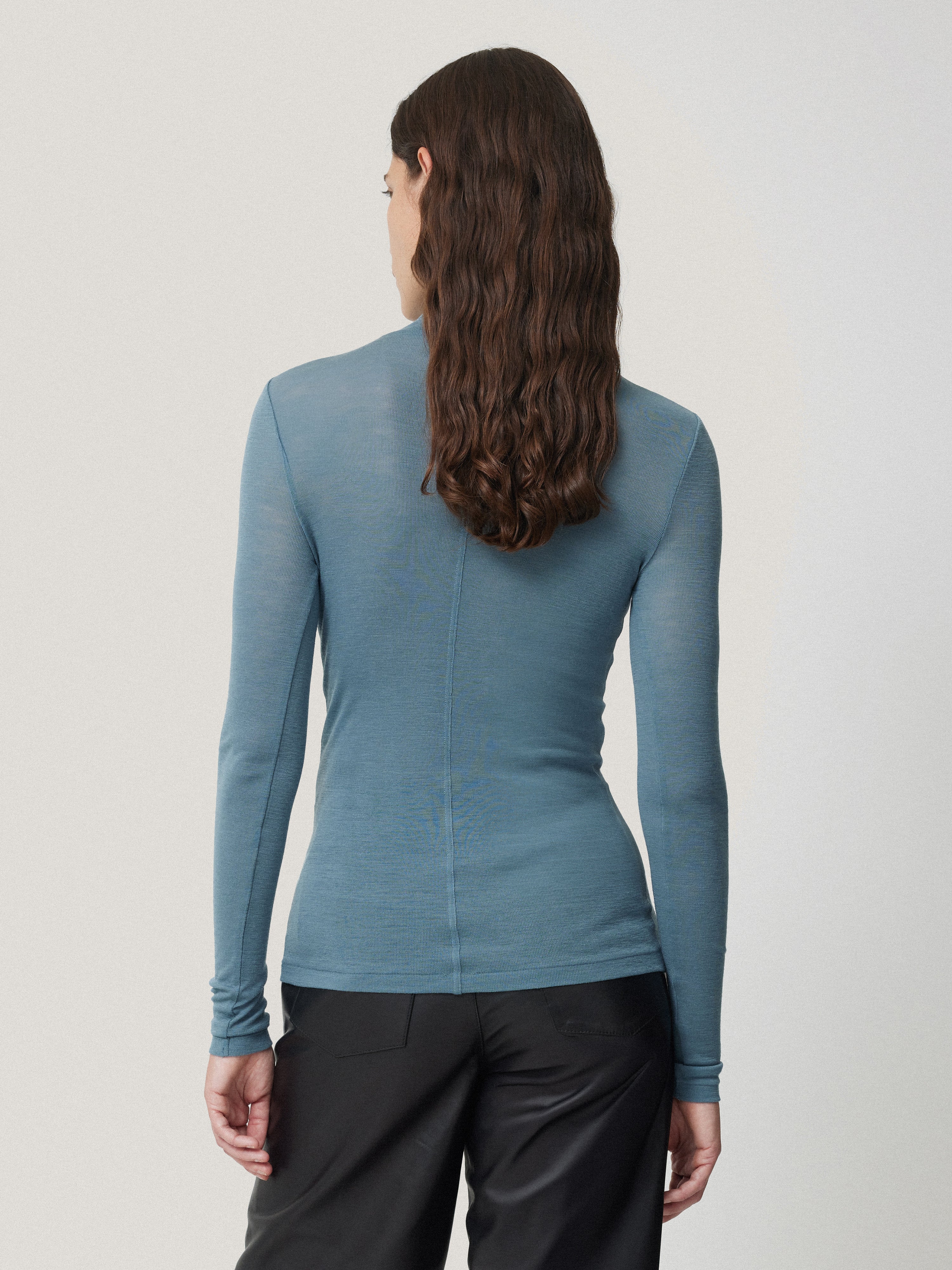 Wool Jersey Polo Neck Top | Water Blue - Image 4