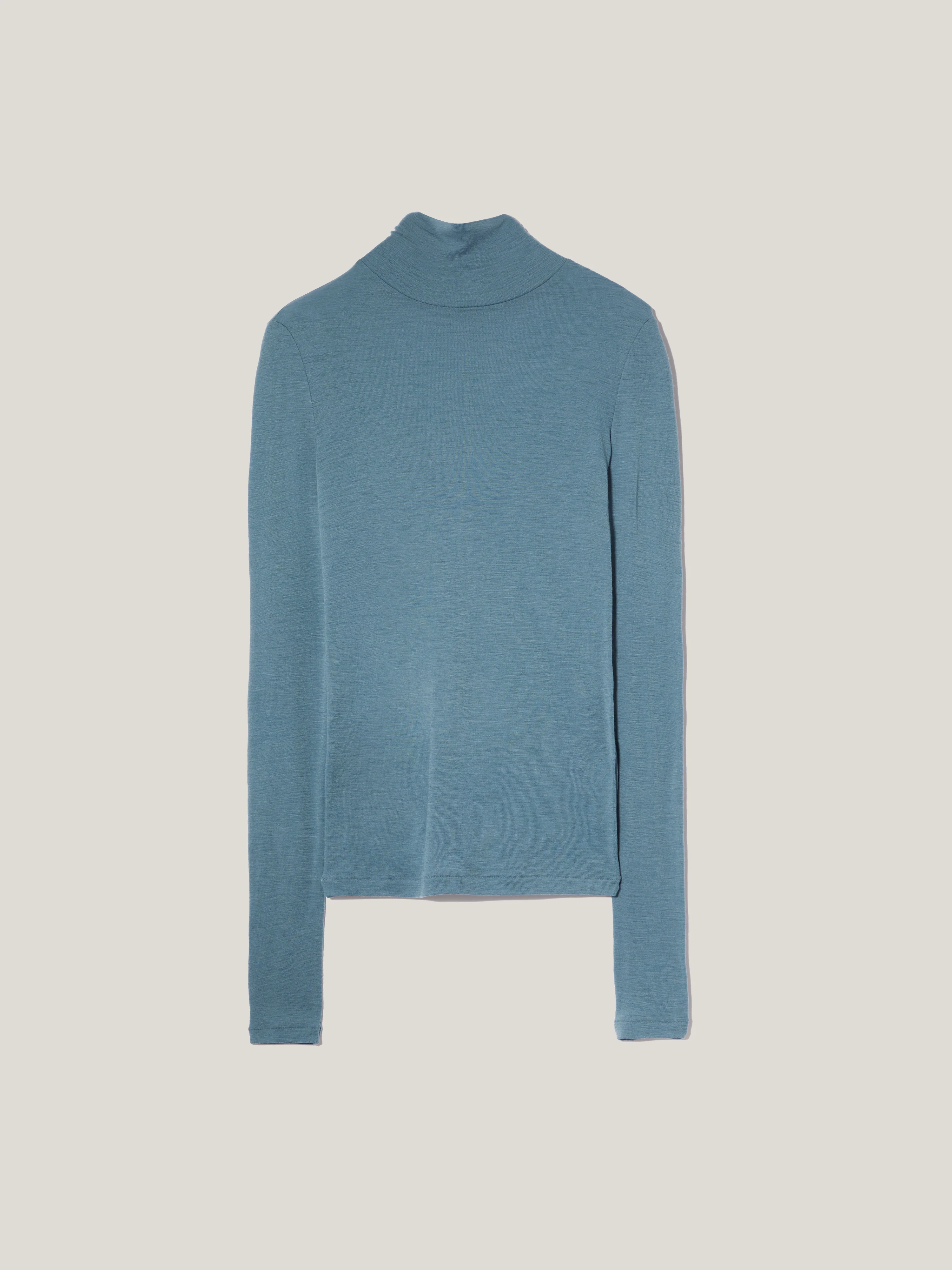 Wool Jersey Polo Neck Top | Water Blue - Image 6