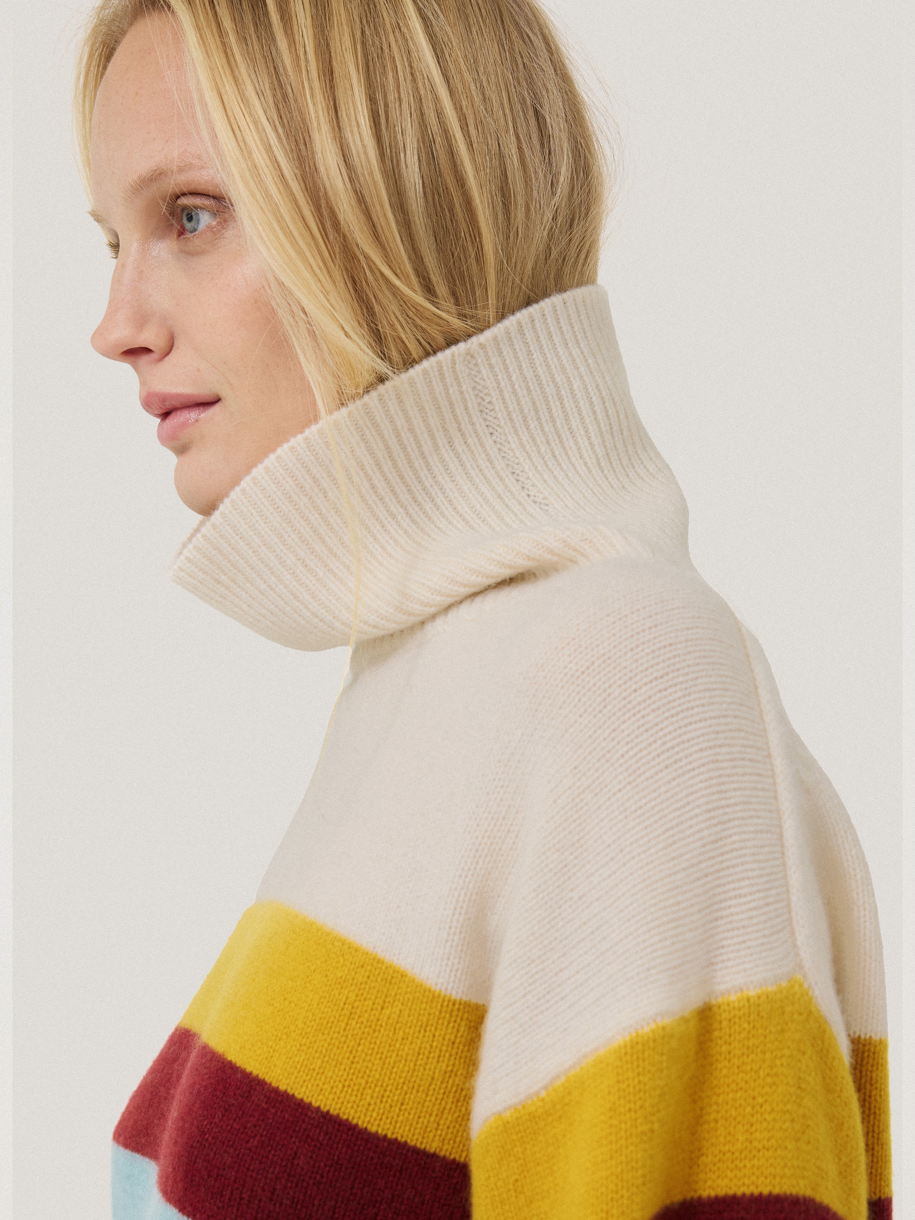 Wool Multi Stripe Turtleneck | Grey - Image 3