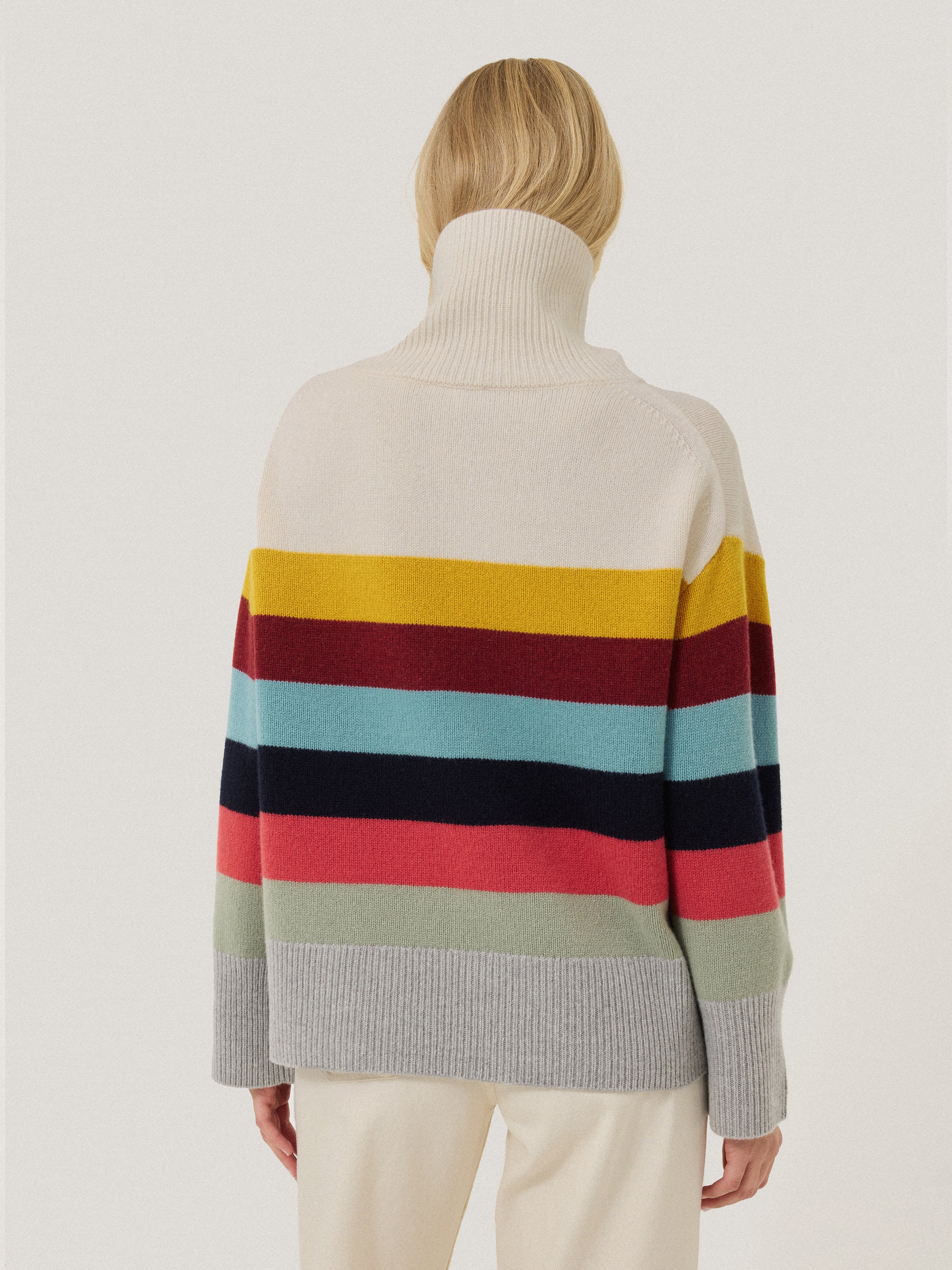Wool Multi Stripe Turtleneck | Grey - Image 4