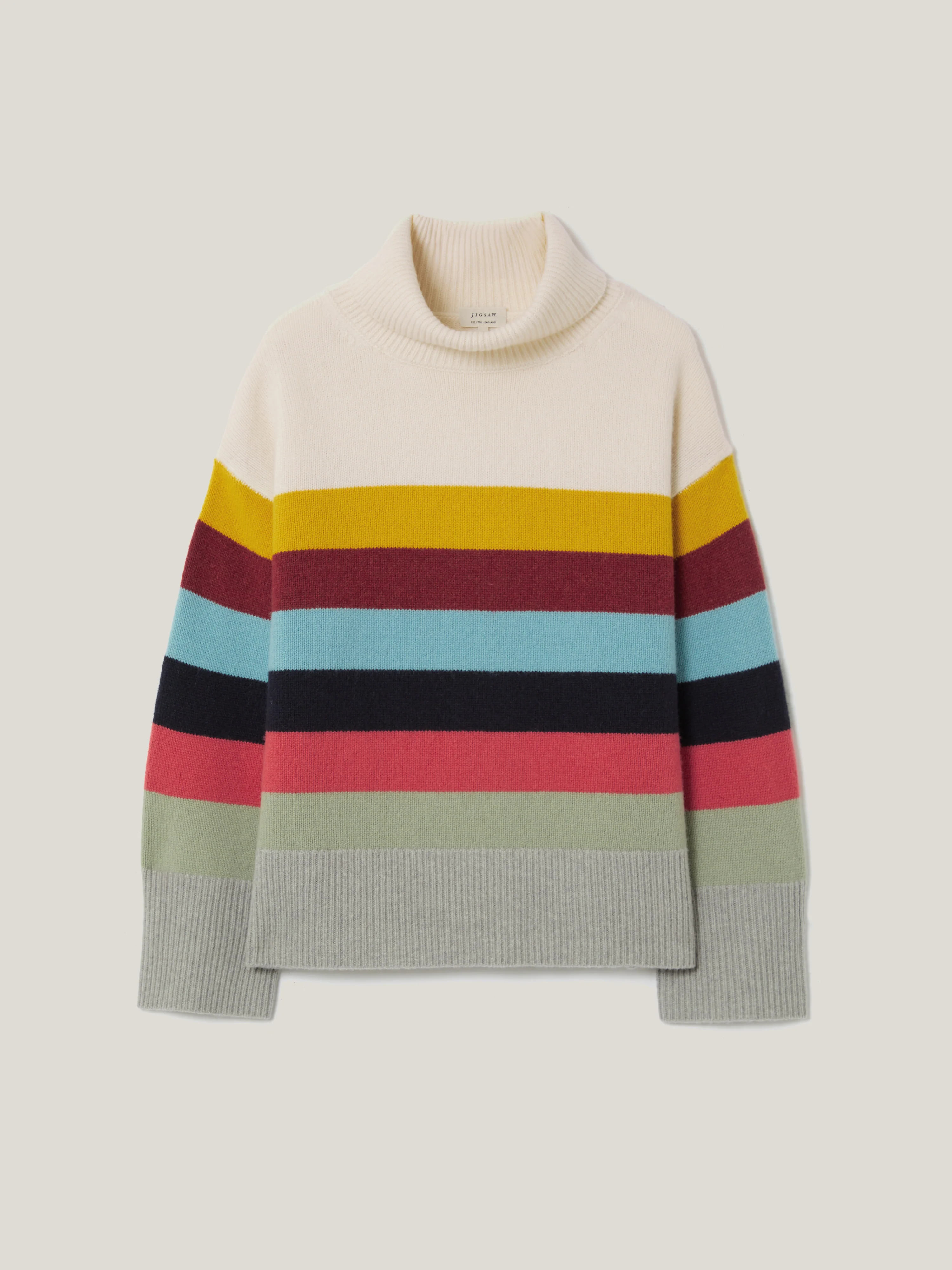 Wool Multi Stripe Turtleneck | Grey - Image 7