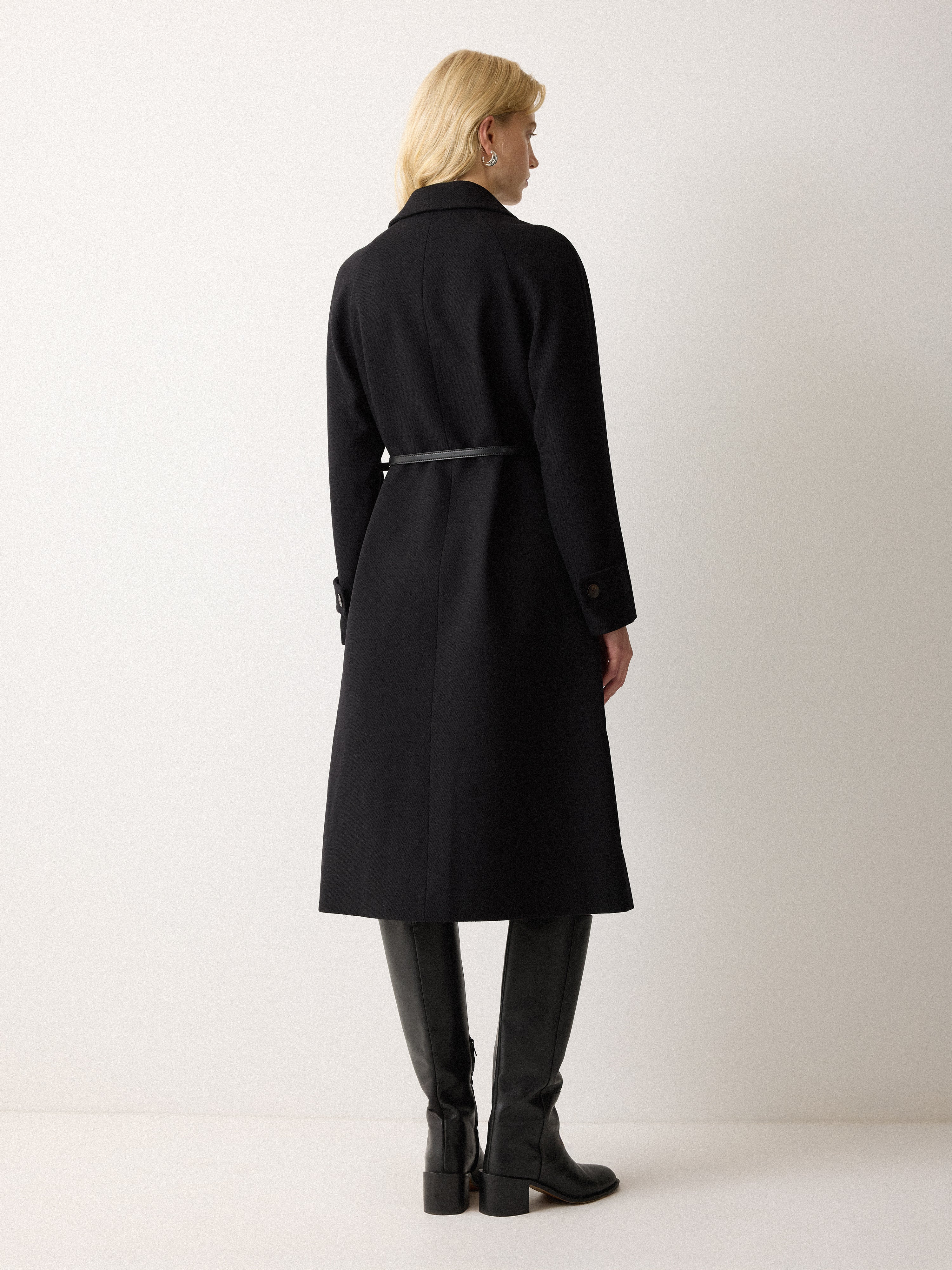 Wool Twill Belted Raglan Coat | Black - Image 4