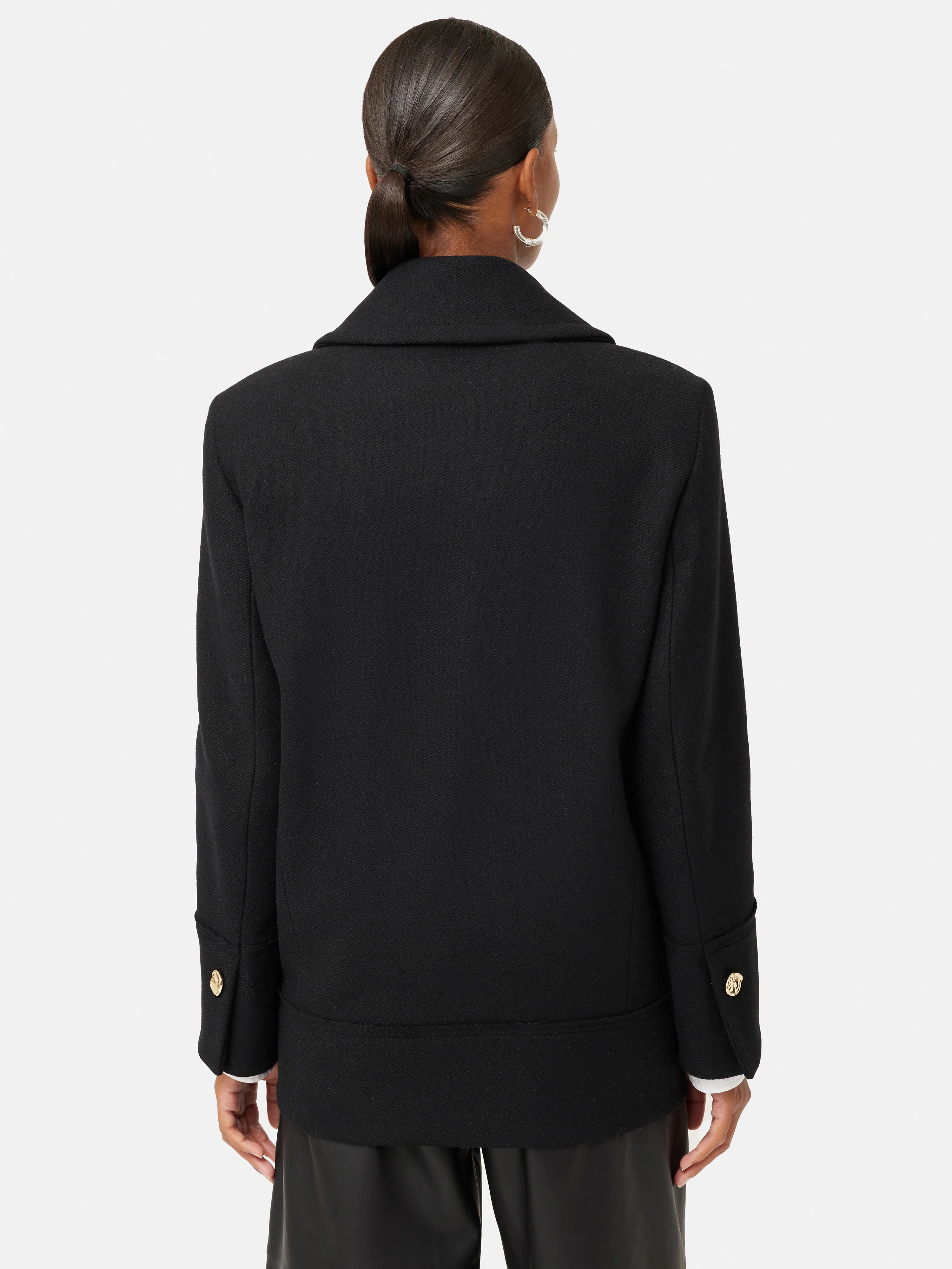 Wool Twill Longline Pea Coat | Black - Image 5