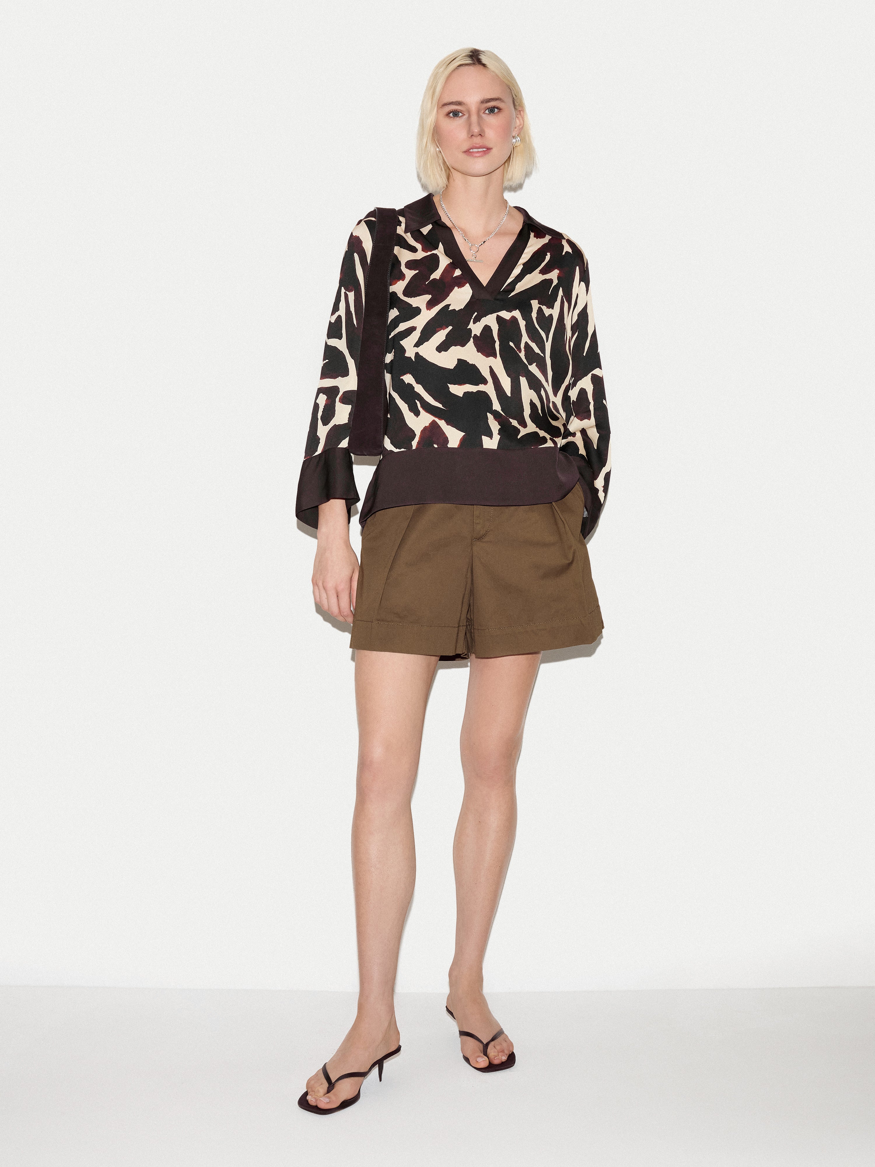 Zebra Satin Long Sleeved Shirt | Brown - Image 3