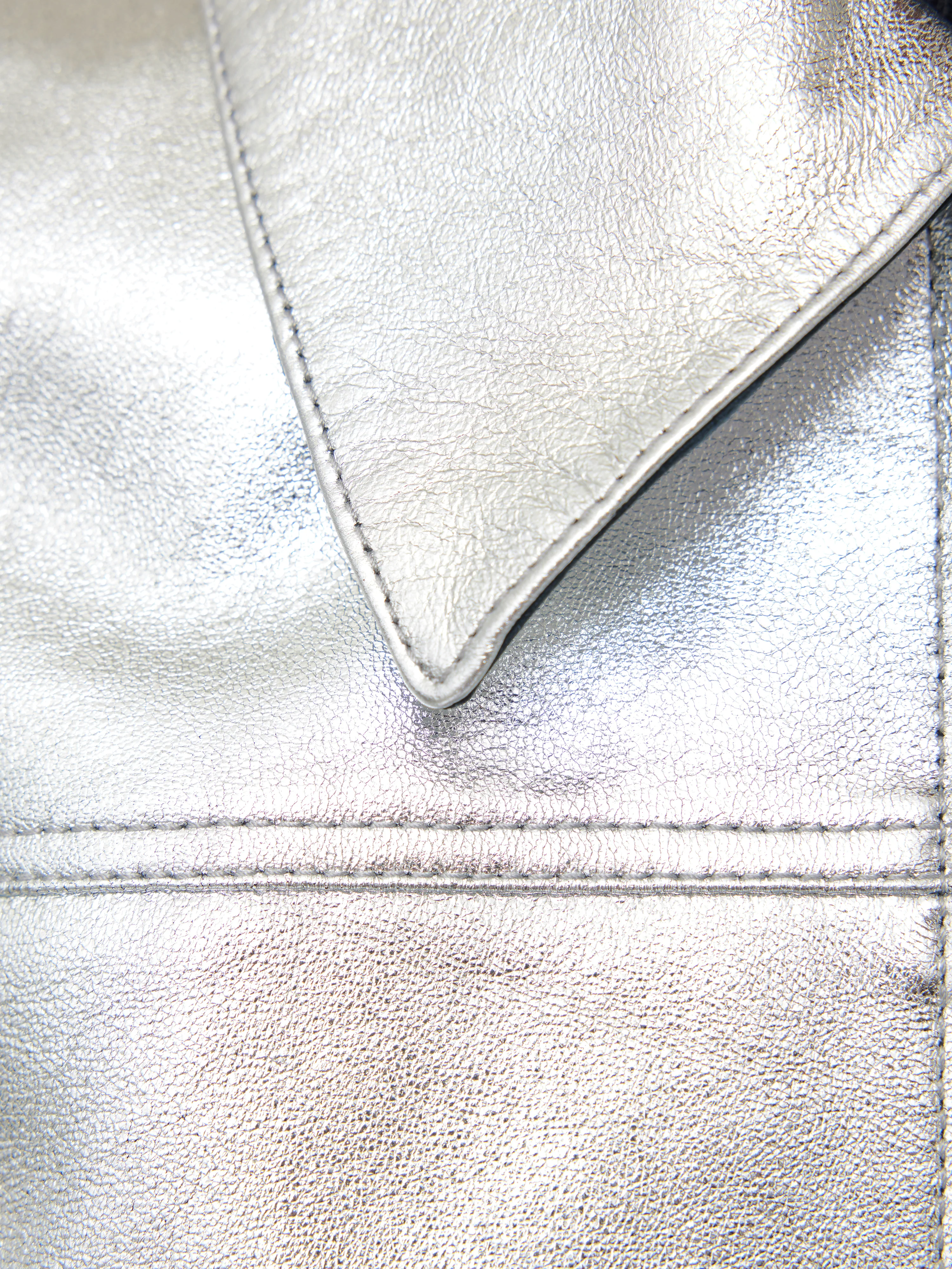 Zip Front Leather Biker Jacket | Silver - Image 8